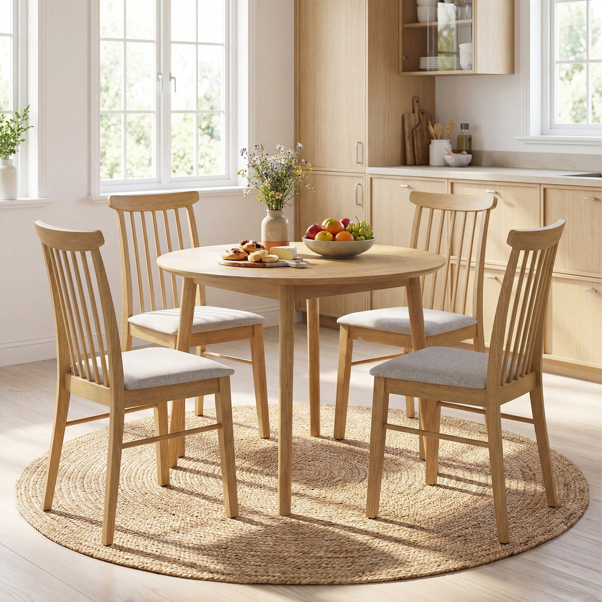 Dining Chairs Set of 4 Fabric Upholstered Kitchen Armless Chairs with Rubber Wood Frame-Natural-Dining Chairs-DECOROLALA