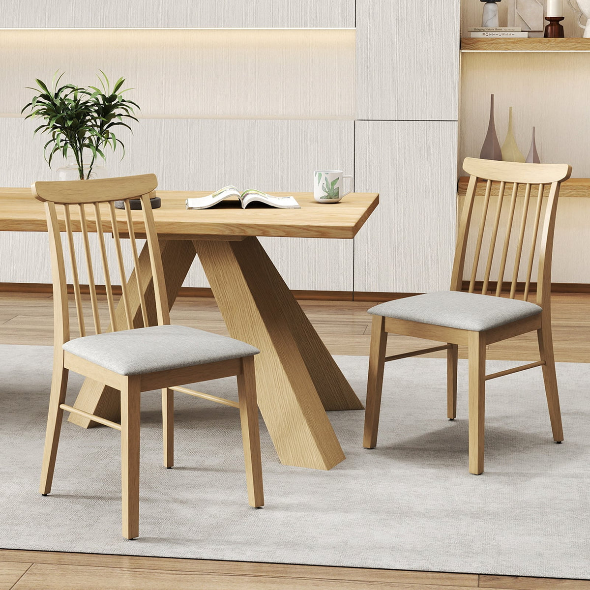 Dining Chairs Set of 4 Fabric Upholstered Kitchen Armless Chairs with Rubber Wood Frame-Natural-Dining Chairs-DECOROLALA