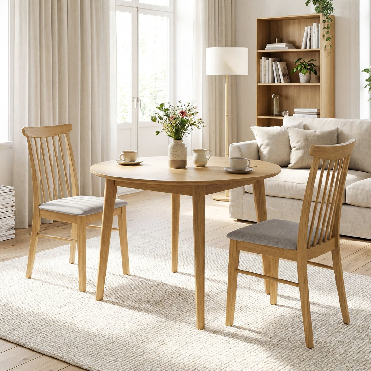 Dining Chairs Set of 4 Fabric Upholstered Kitchen Armless Chairs with Rubber Wood Frame-Natural-Dining Chairs-DECOROLALA