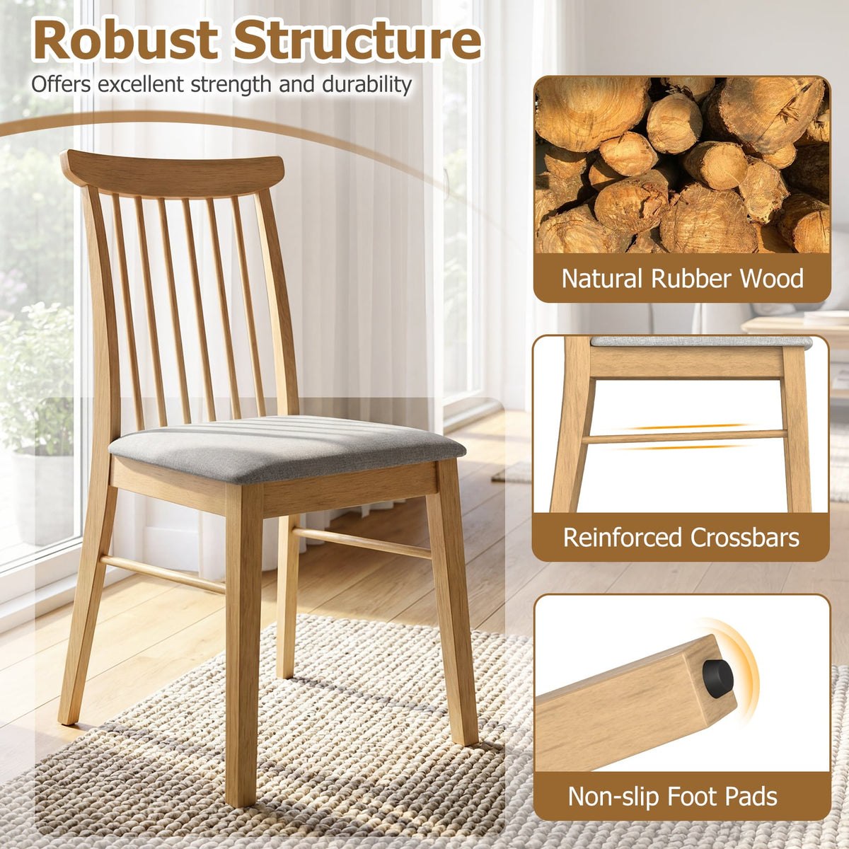 Dining Chairs Set of 4 Fabric Upholstered Kitchen Armless Chairs with Rubber Wood Frame-Natural-Dining Chairs-DECOROLALA