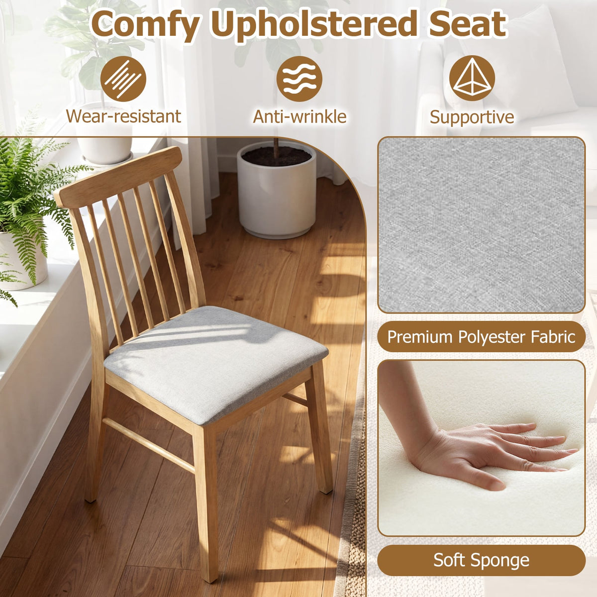 Dining Chairs Set of 4 Fabric Upholstered Kitchen Armless Chairs with Rubber Wood Frame-Natural-Dining Chairs-DECOROLALA