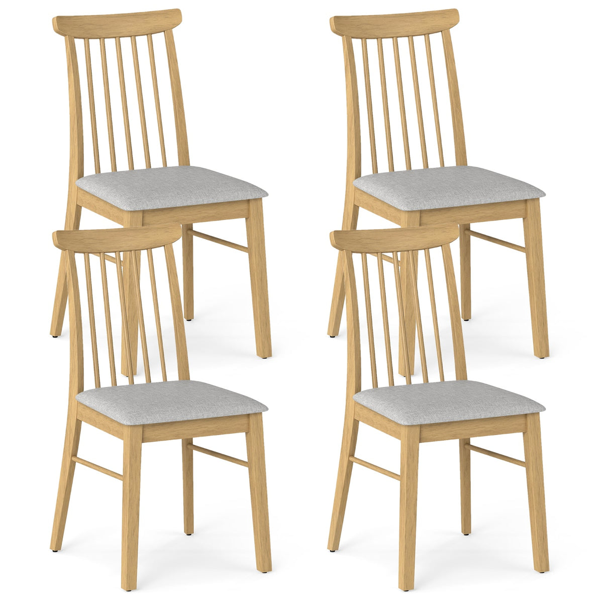 Dining Chairs Set of 4 Fabric Upholstered Kitchen Armless Chairs with Rubber Wood Frame-Natural-Dining Chairs-DECOROLALA