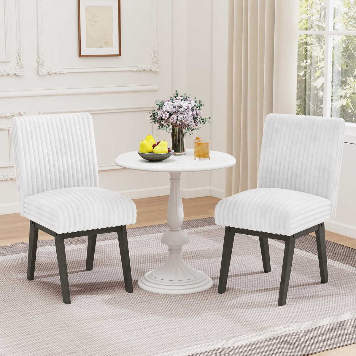Dining Chairs Set of 4 Fabric Upholstered Kitchen Chairs with Padded Seat and Rubber Wood Legs-White+Gray-Dining Chairs-DECOROLALA
