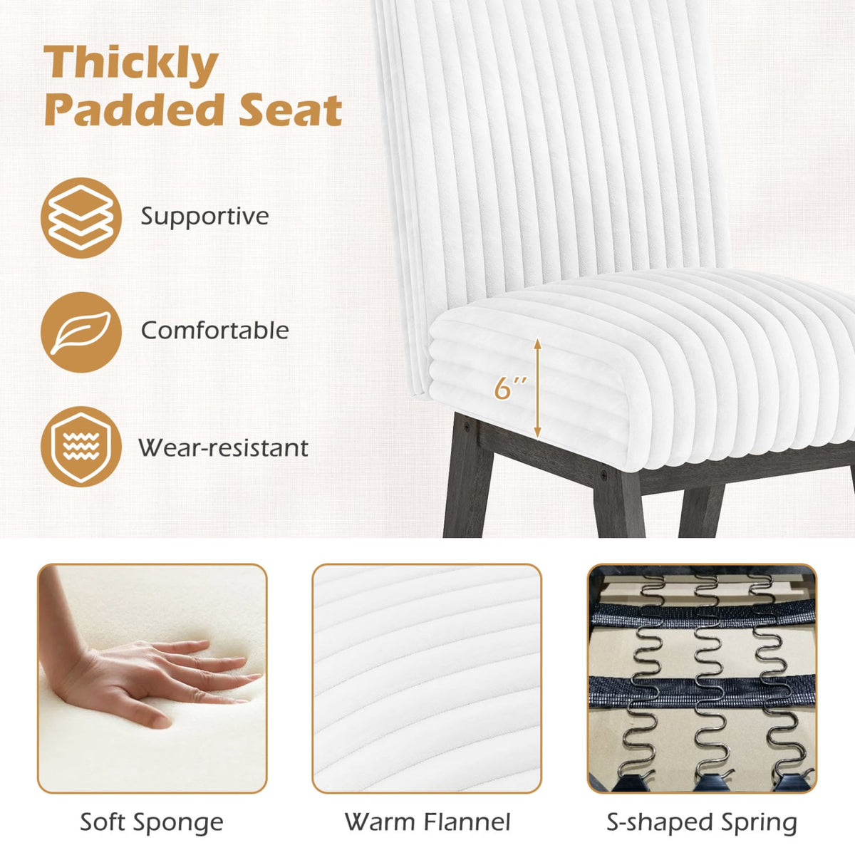 Dining Chairs Set of 4 Fabric Upholstered Kitchen Chairs with Padded Seat and Rubber Wood Legs-White+Gray-Dining Chairs-DECOROLALA