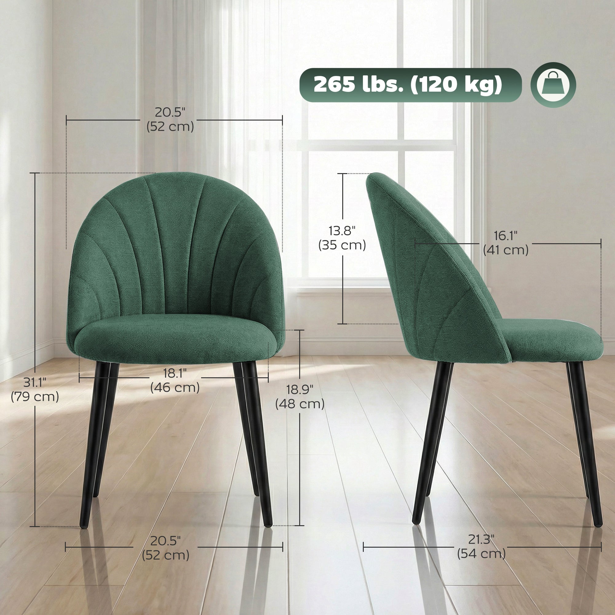 Dining Chairs Set of 4 - Green Upholstered-DECOROLALA