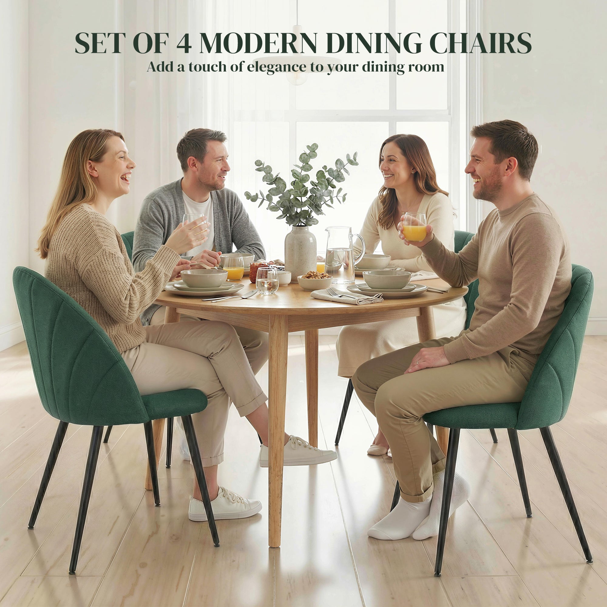 Dining Chairs Set of 4 - Green Upholstered-DECOROLALA