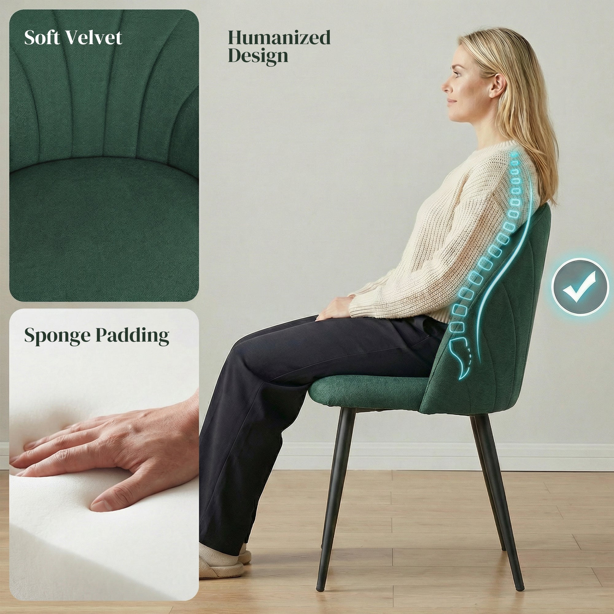 Dining Chairs Set of 4 - Green Upholstered-DECOROLALA