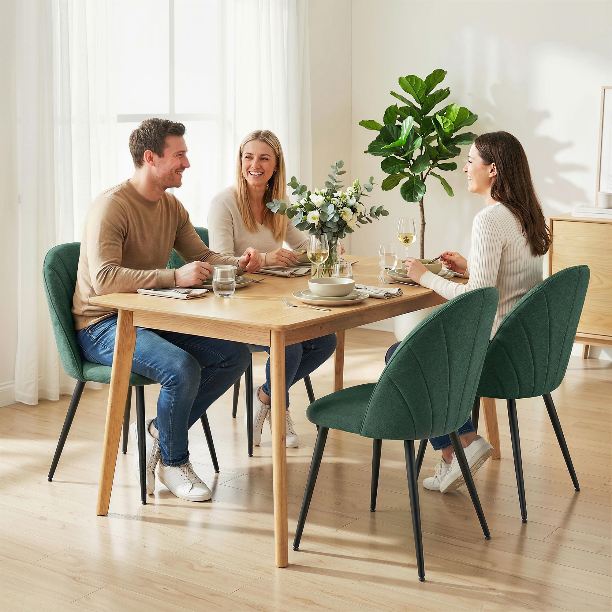 Dining Chairs Set of 4 - Green Upholstered-DECOROLALA