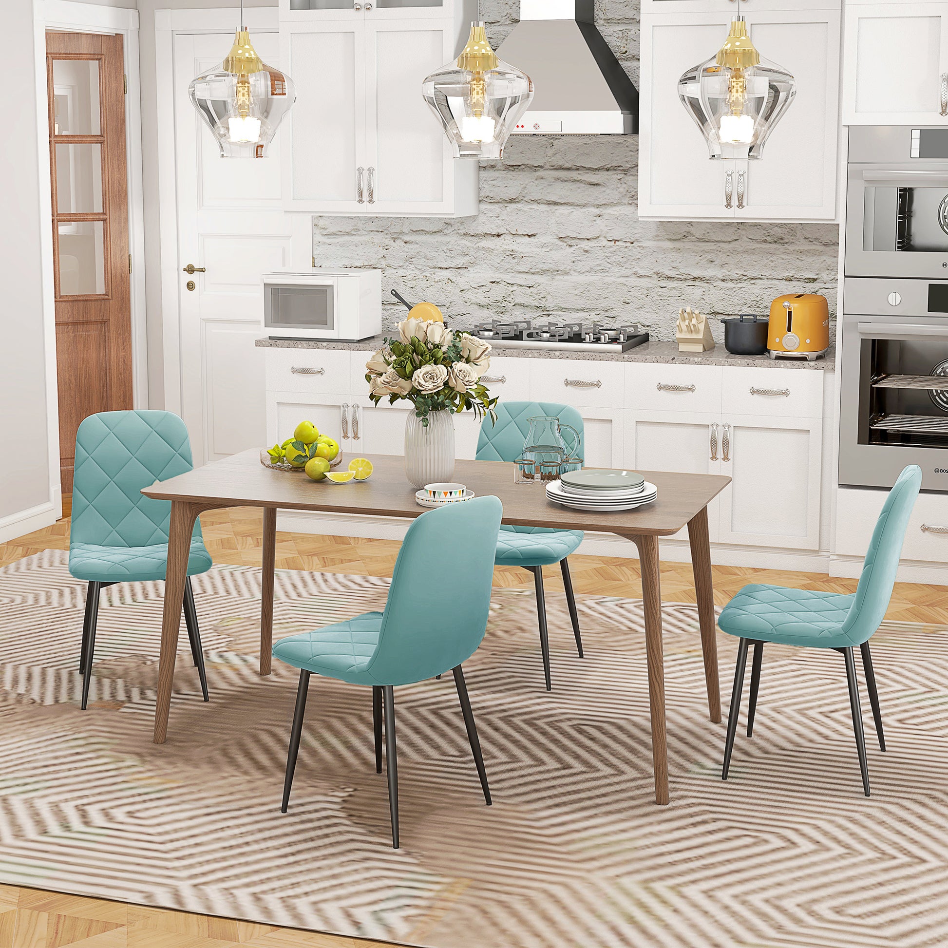 Dining Chairs Set of 4 - Green Velvet-DECOROLALA