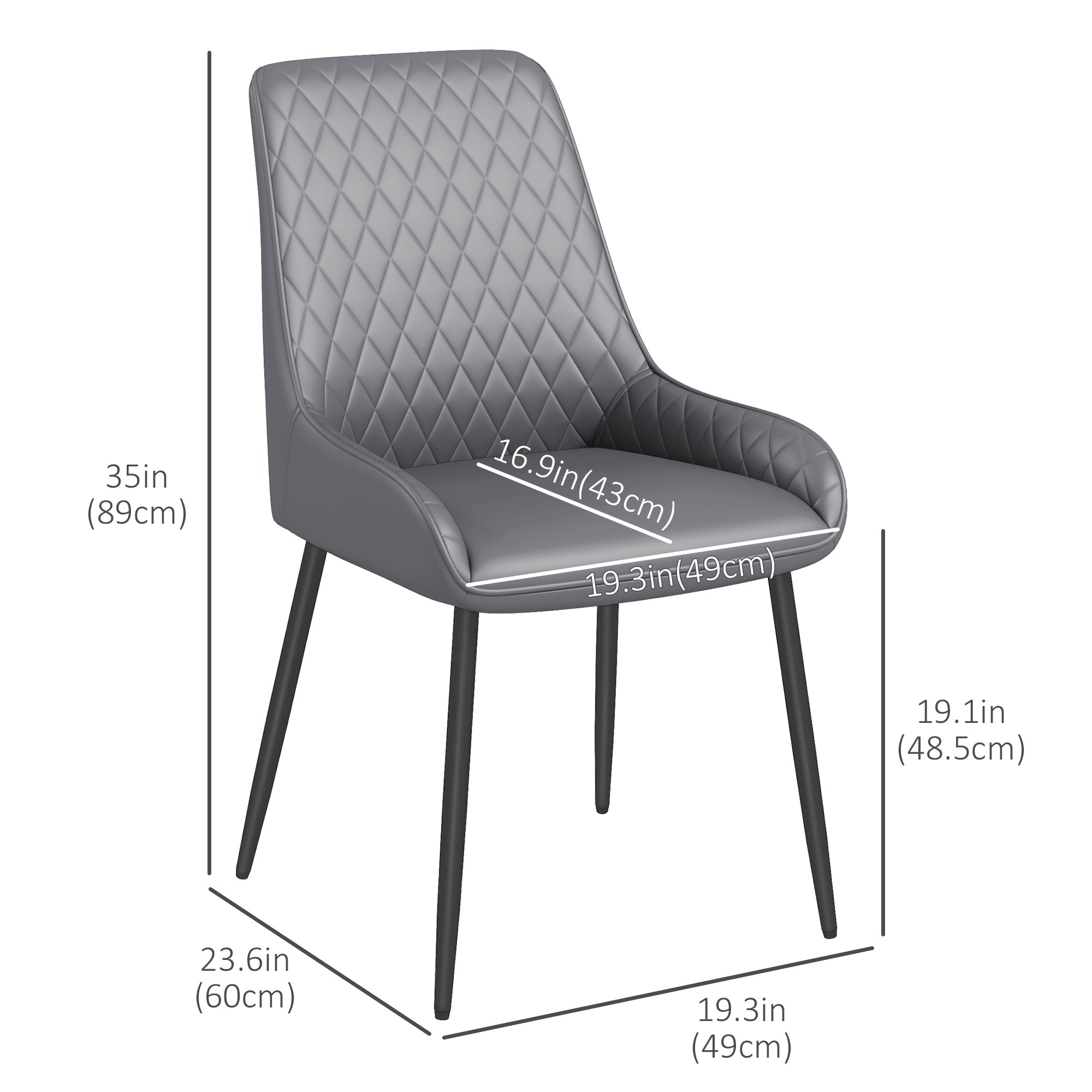 Dining Chairs Set of 4 Grey PU Leather Steel Legs-DECOROLALA