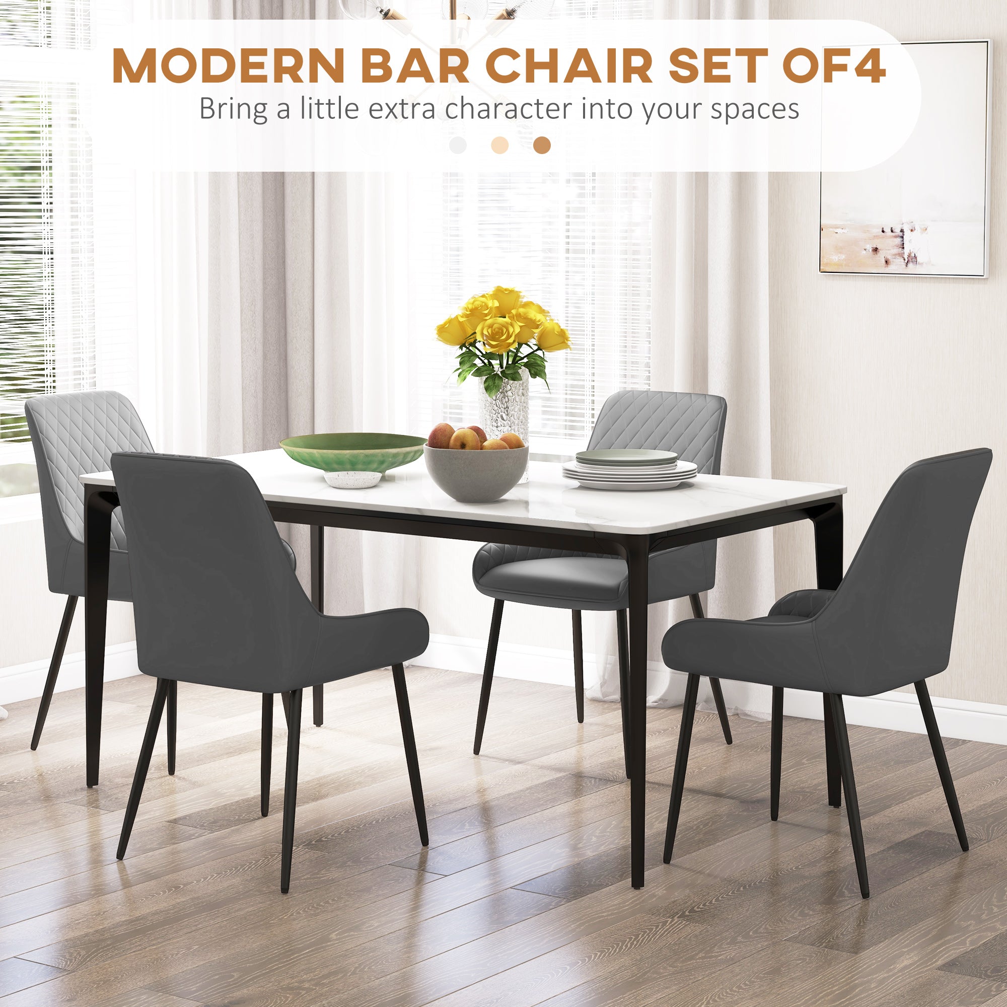 Dining Chairs Set of 4 Grey PU Leather Steel Legs-DECOROLALA