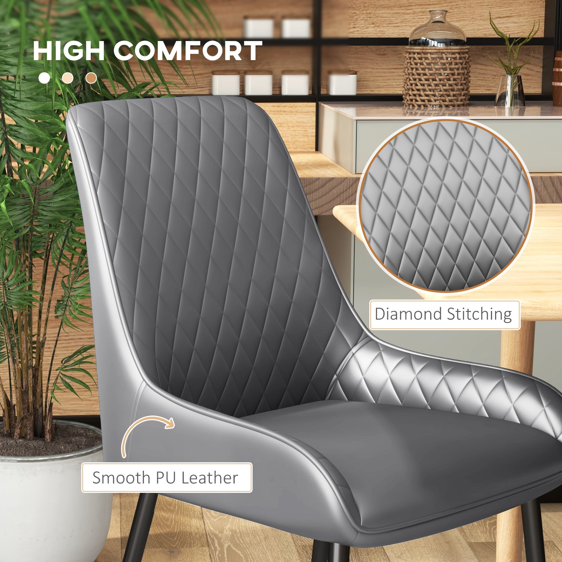 Dining Chairs Set of 4 Grey PU Leather Steel Legs-DECOROLALA