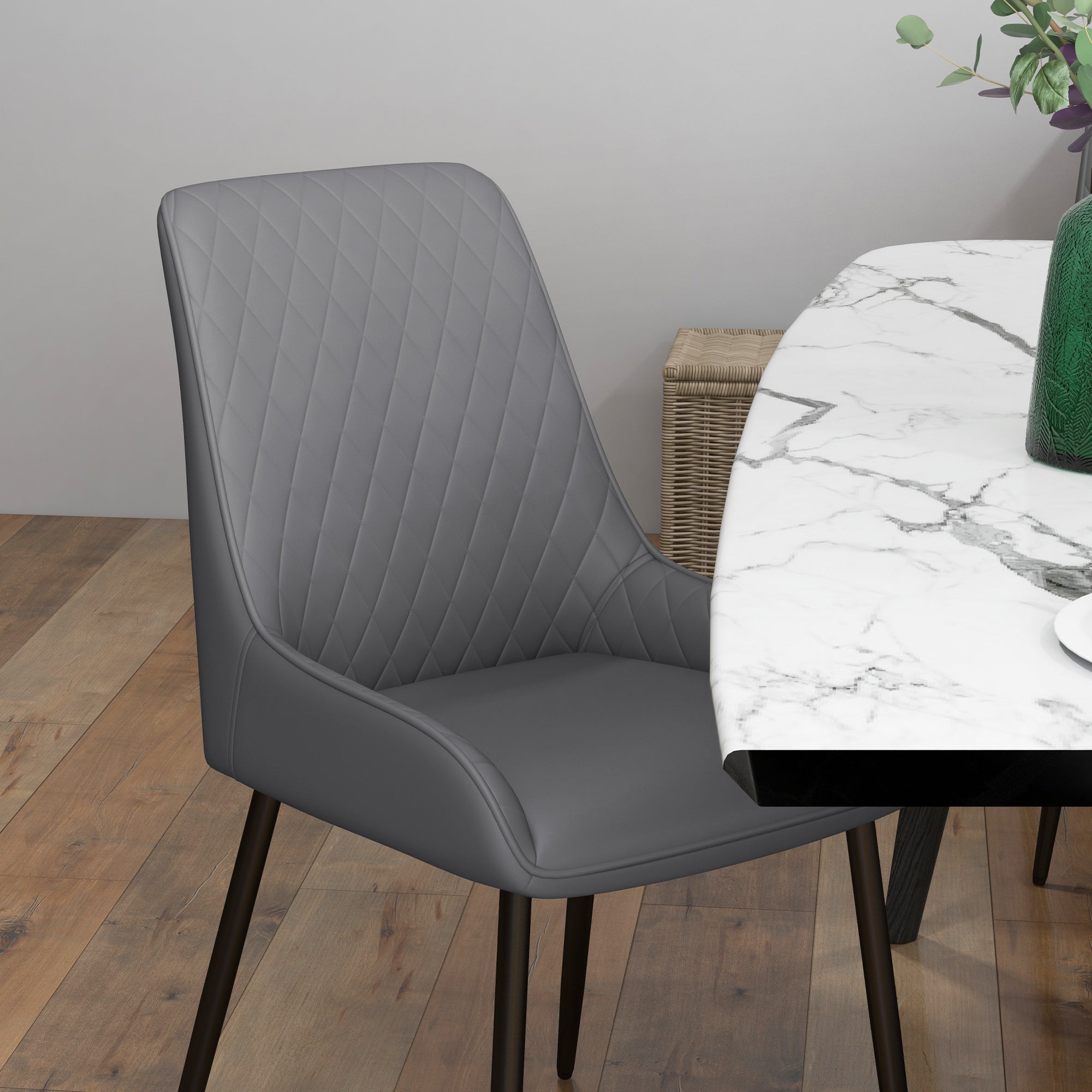 Dining Chairs Set of 4 Grey PU Leather Steel Legs-DECOROLALA