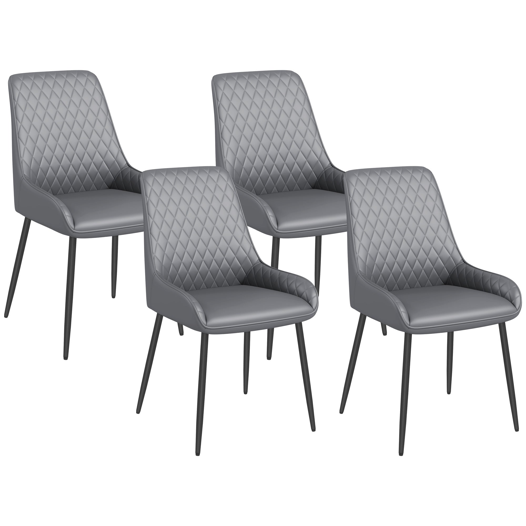 Dining Chairs Set of 4 Grey PU Leather Steel Legs-DECOROLALA