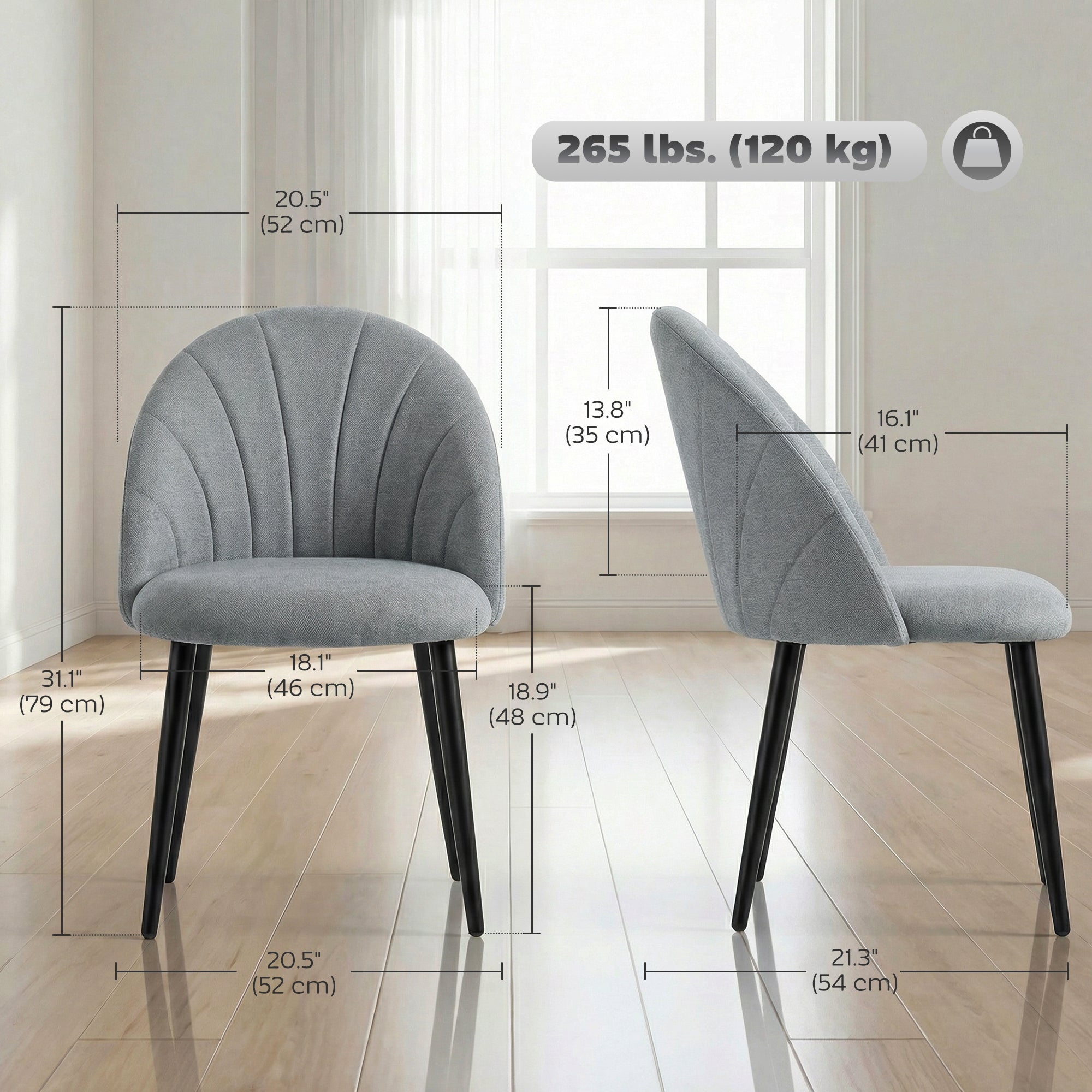 Dining Chairs Set of 4 - Grey Upholstered-DECOROLALA