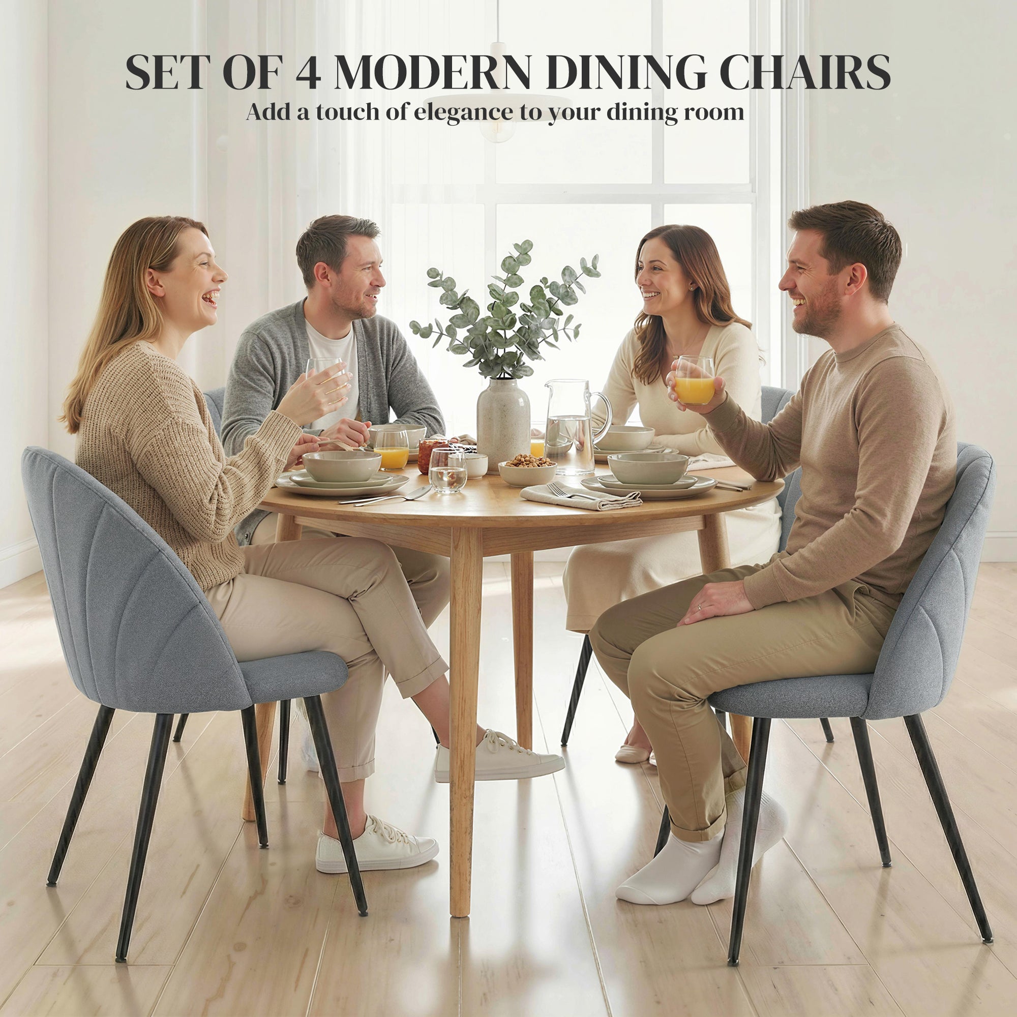 Dining Chairs Set of 4 - Grey Upholstered-DECOROLALA
