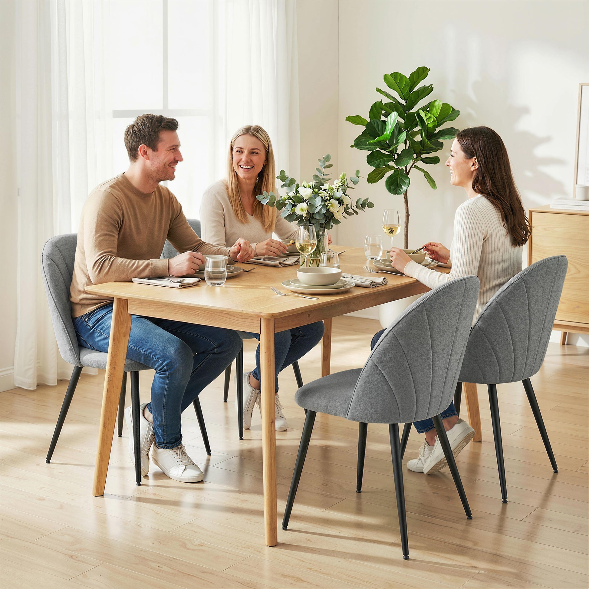Dining Chairs Set of 4 - Grey Upholstered-DECOROLALA