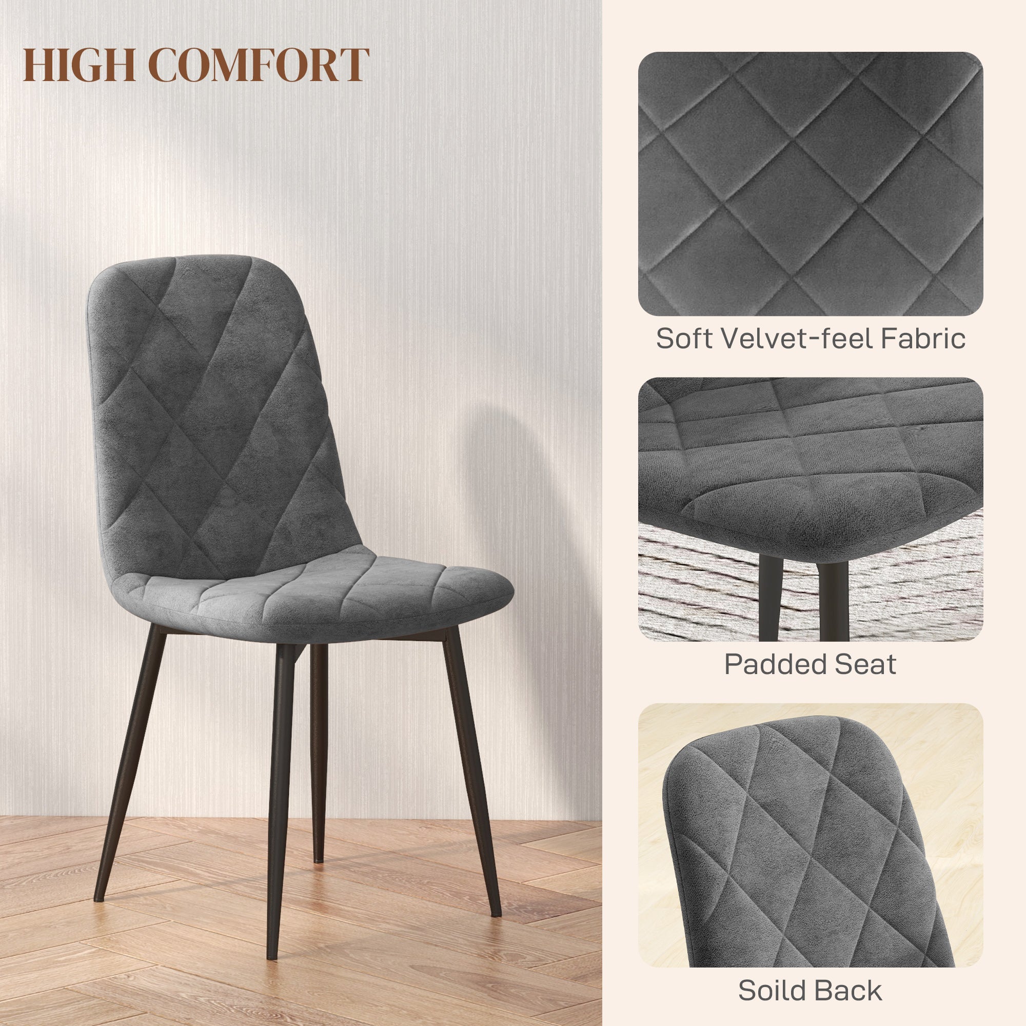 Dining Chairs Set of 4 - Grey Velvet-DECOROLALA