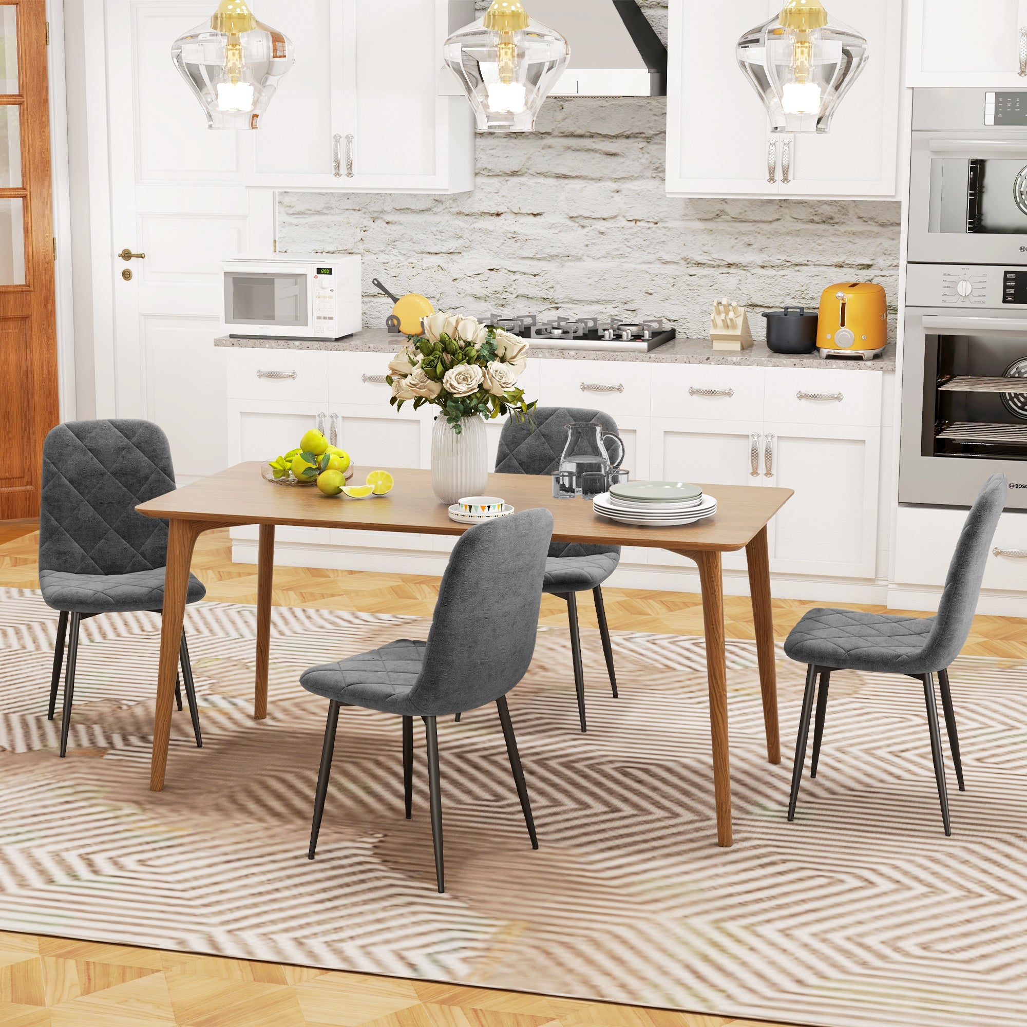 Dining Chairs Set of 4 - Grey Velvet-DECOROLALA