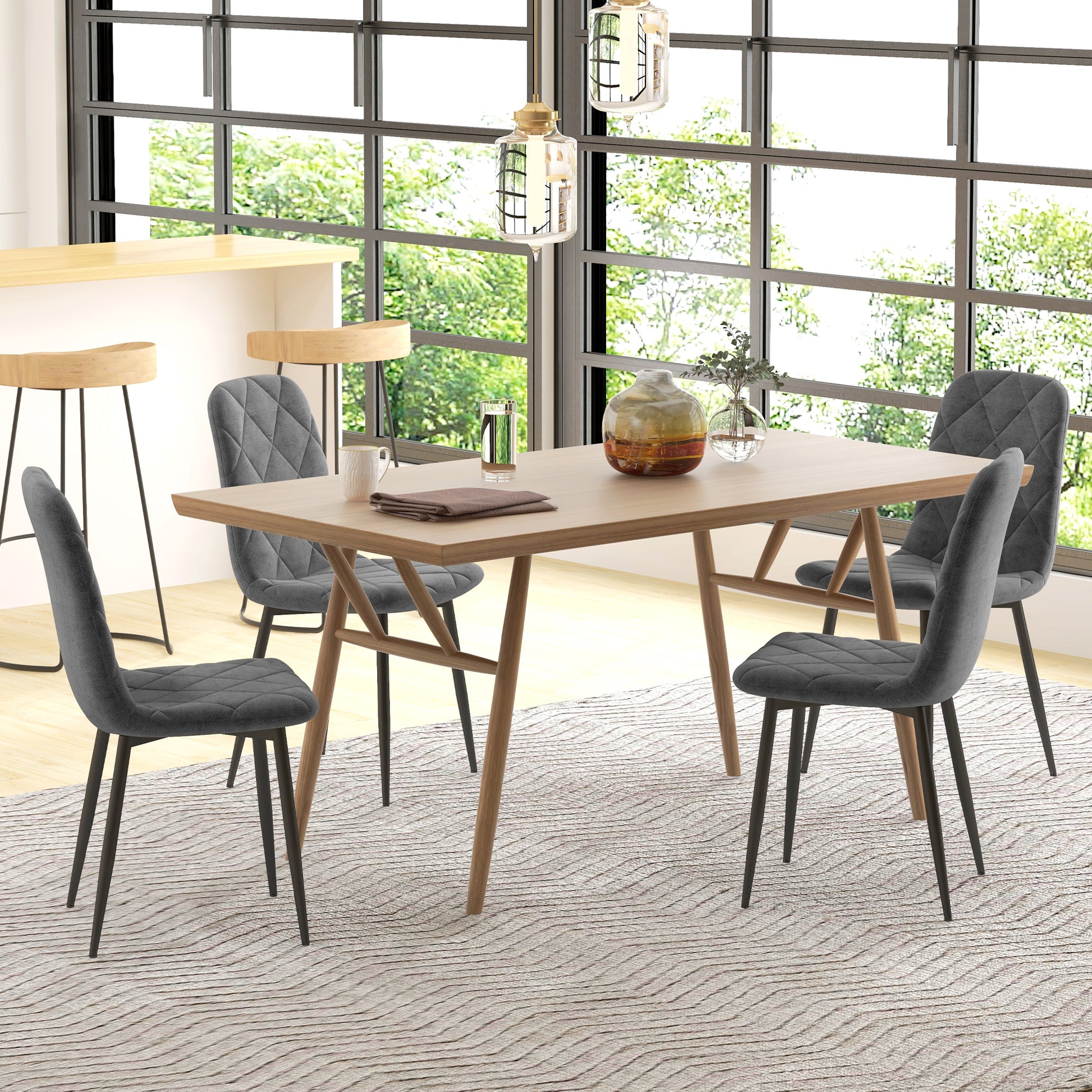 Dining Chairs Set of 4 - Grey Velvet-DECOROLALA