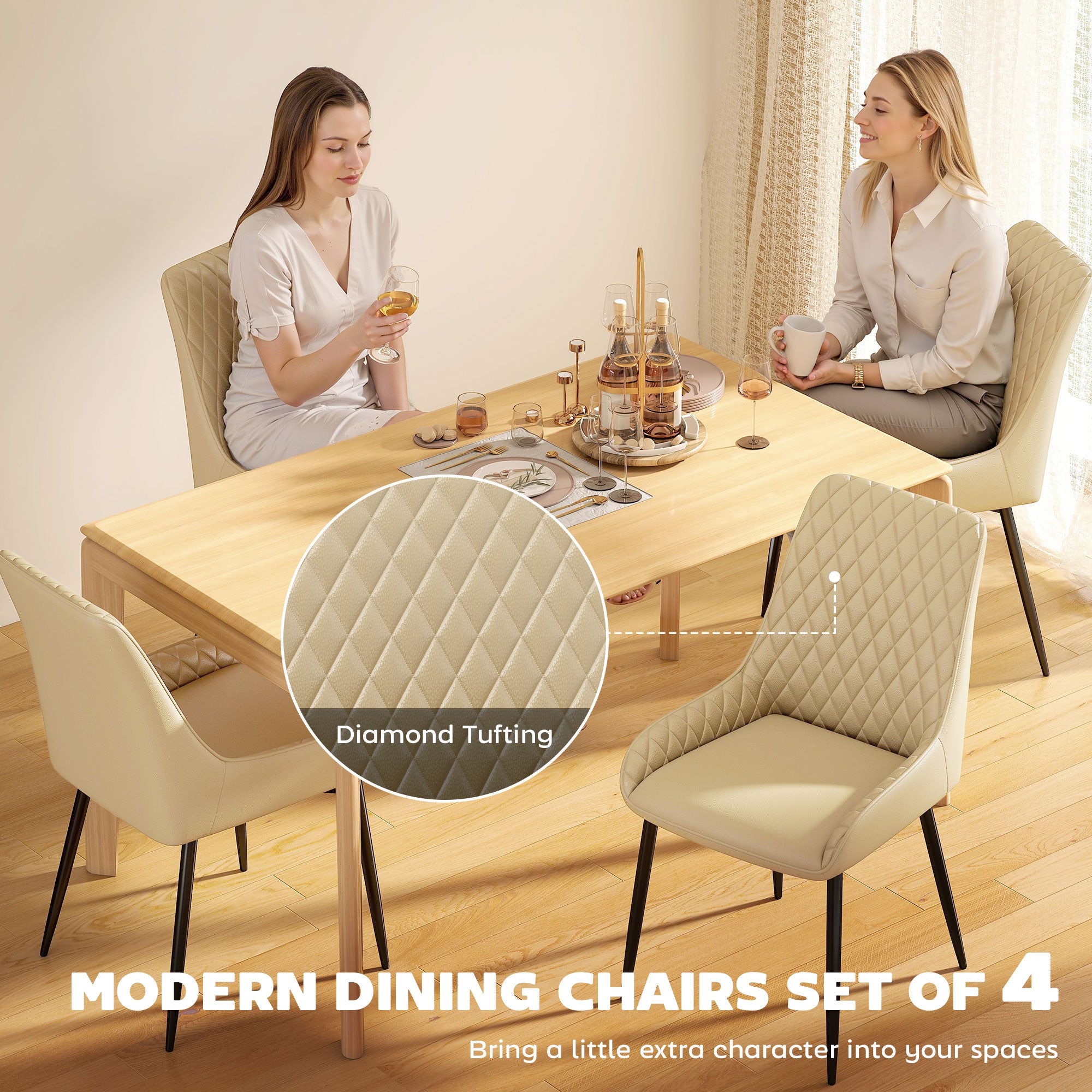 Dining Chairs Set of 4 - Khaki Diamond Tufted-DECOROLALA