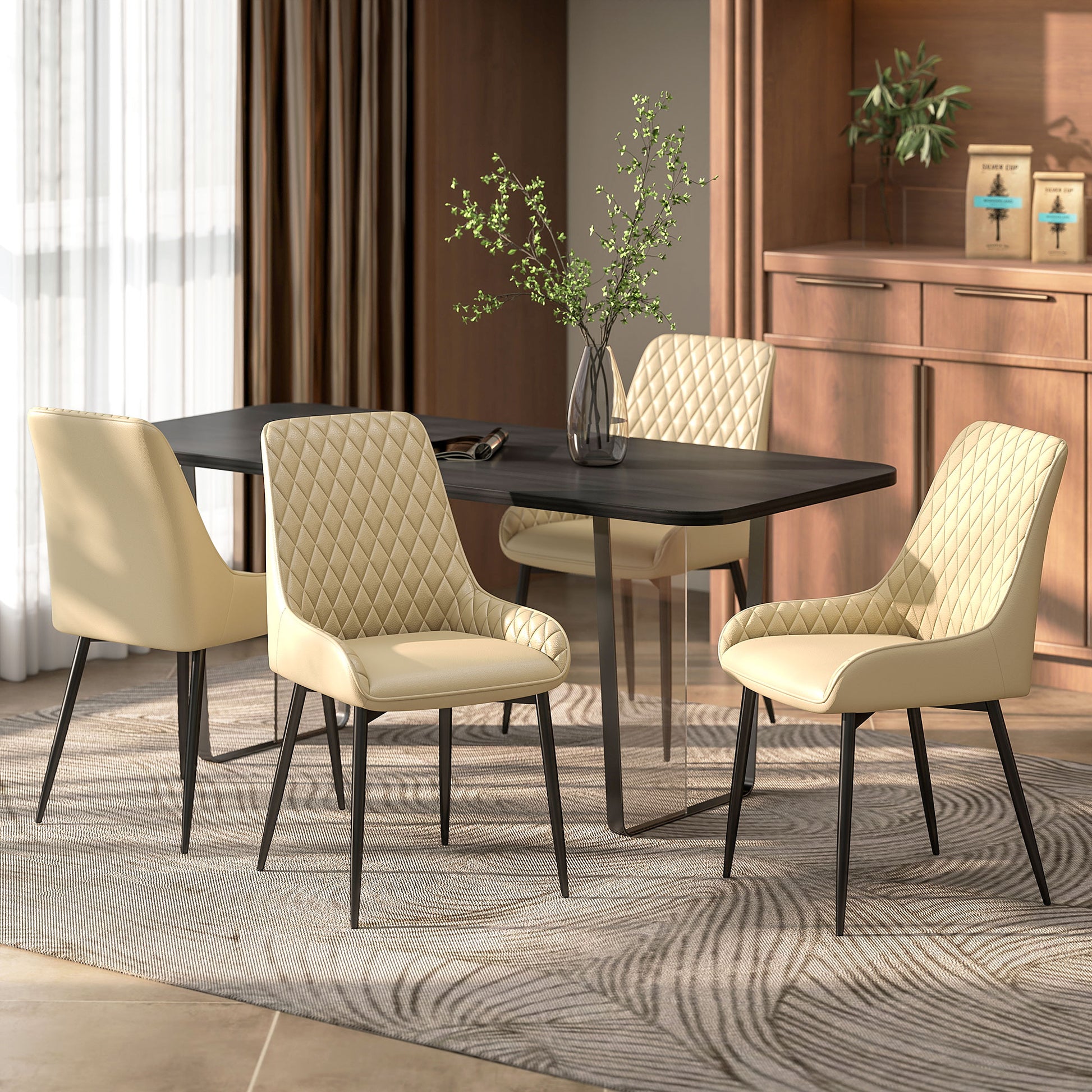 Dining Chairs Set of 4 - Khaki Diamond Tufted-DECOROLALA