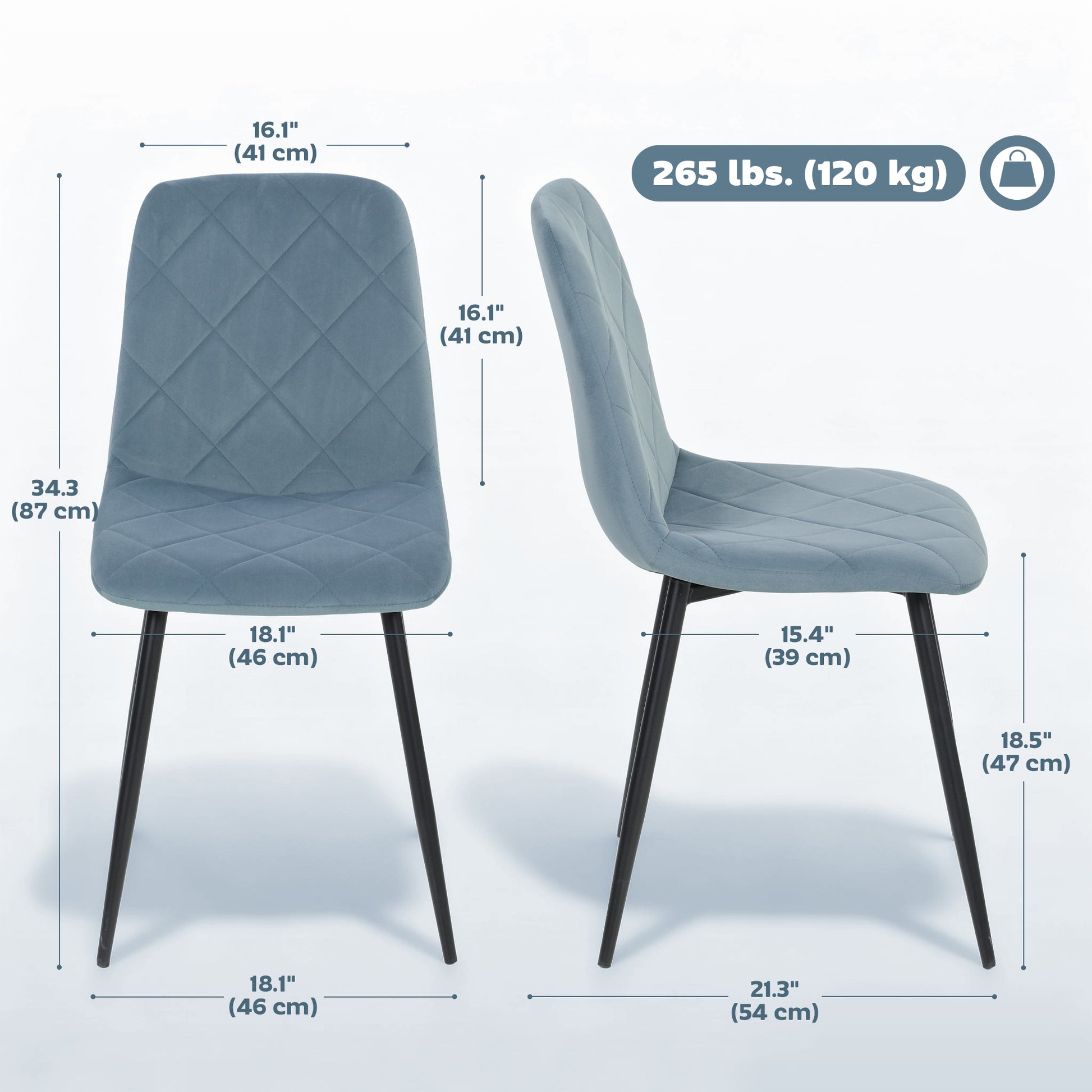 Dining Chairs Set of 4 - Light Blue Velvet-DECOROLALA