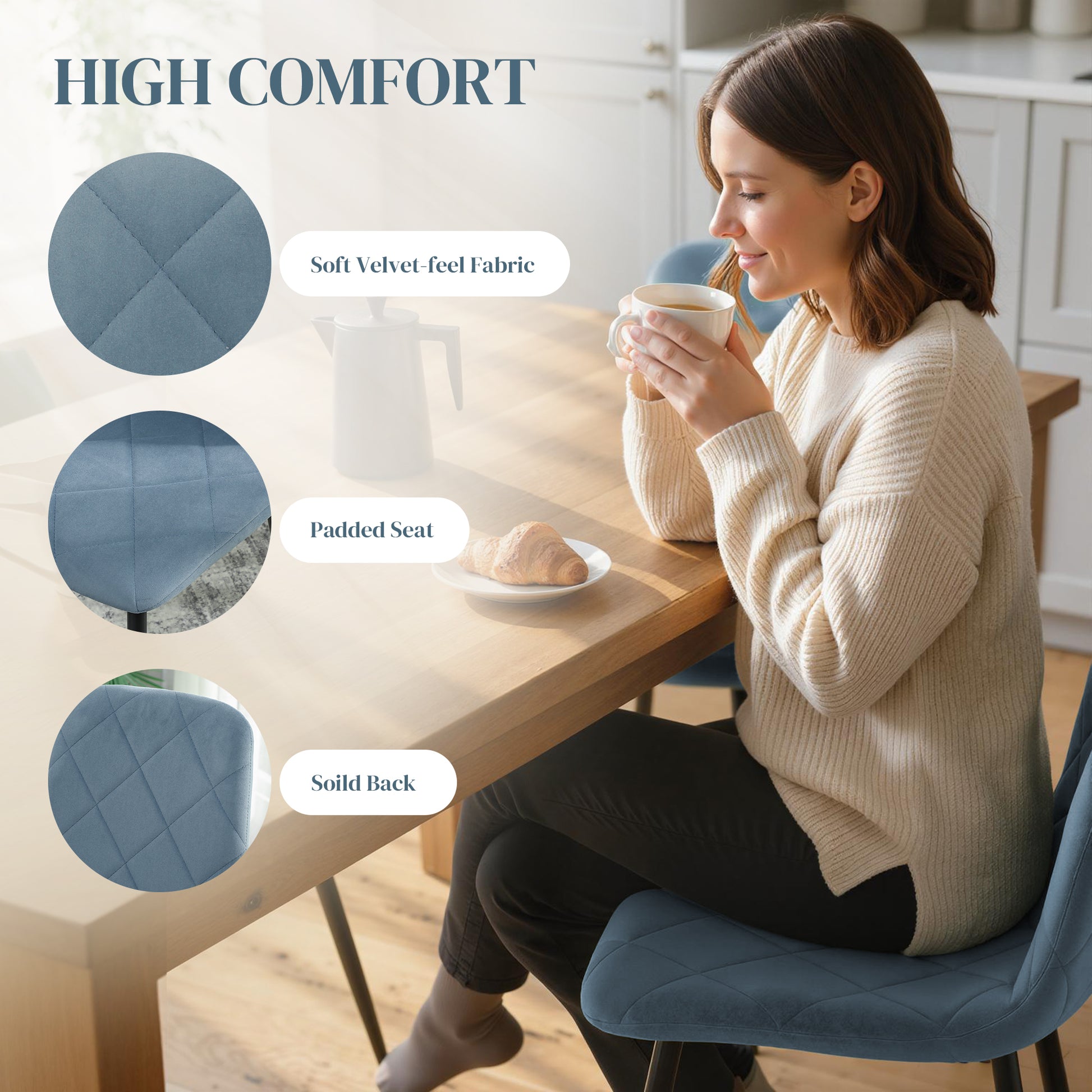 Dining Chairs Set of 4 - Light Blue Velvet-DECOROLALA