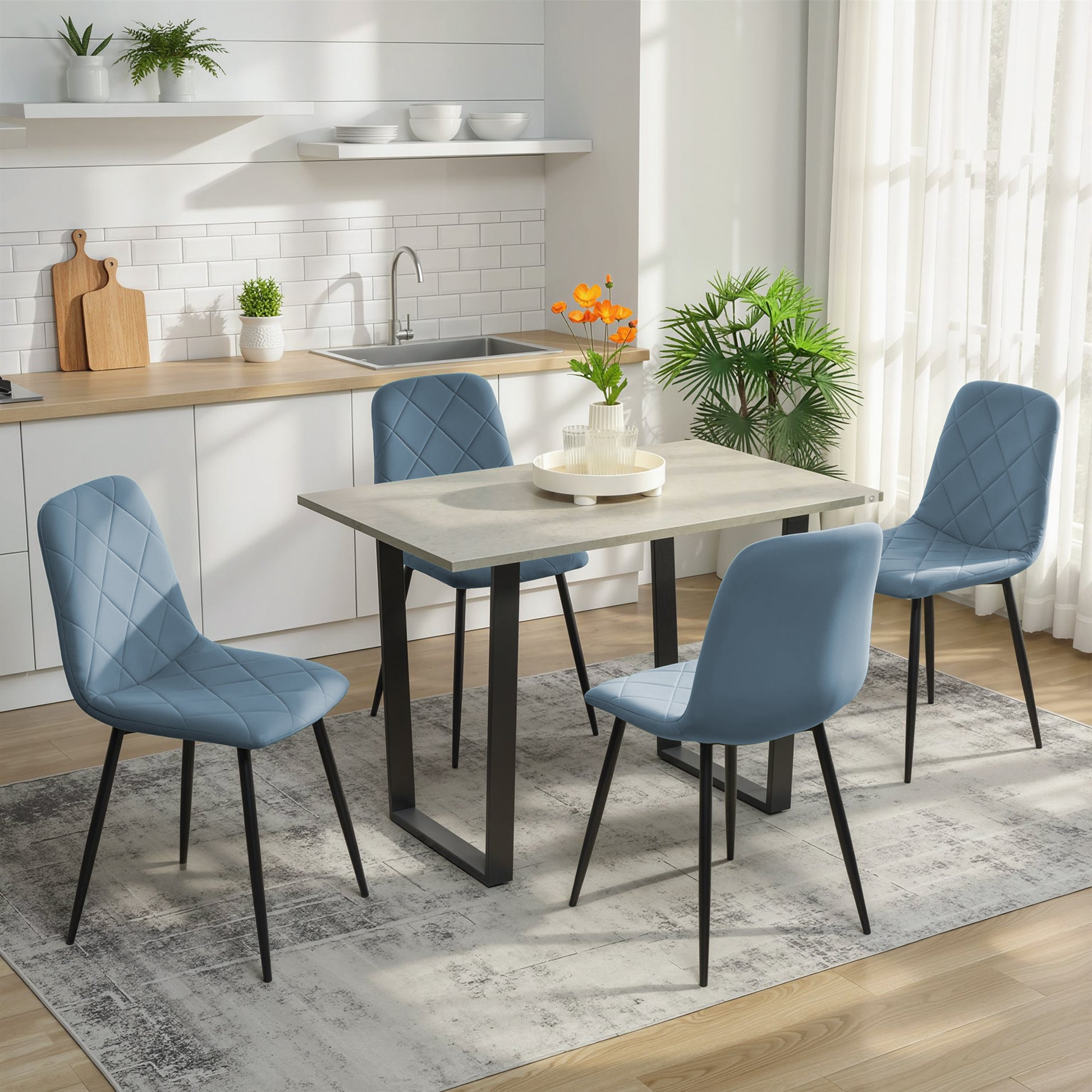 Dining Chairs Set of 4 - Light Blue Velvet-DECOROLALA