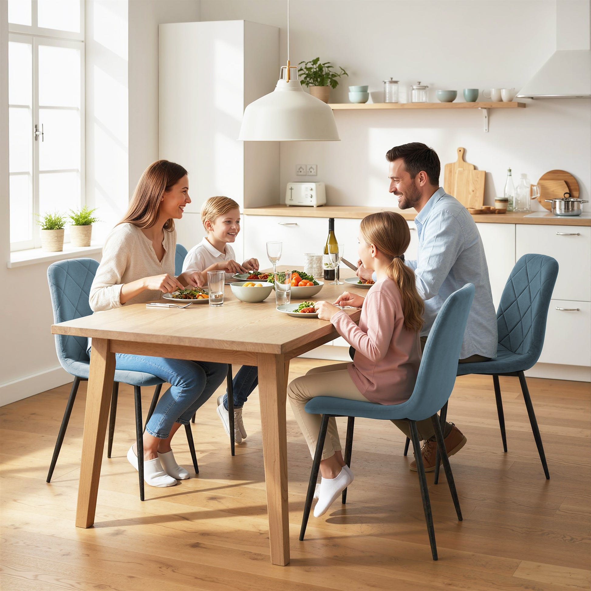 Dining Chairs Set of 4 - Light Blue Velvet-DECOROLALA