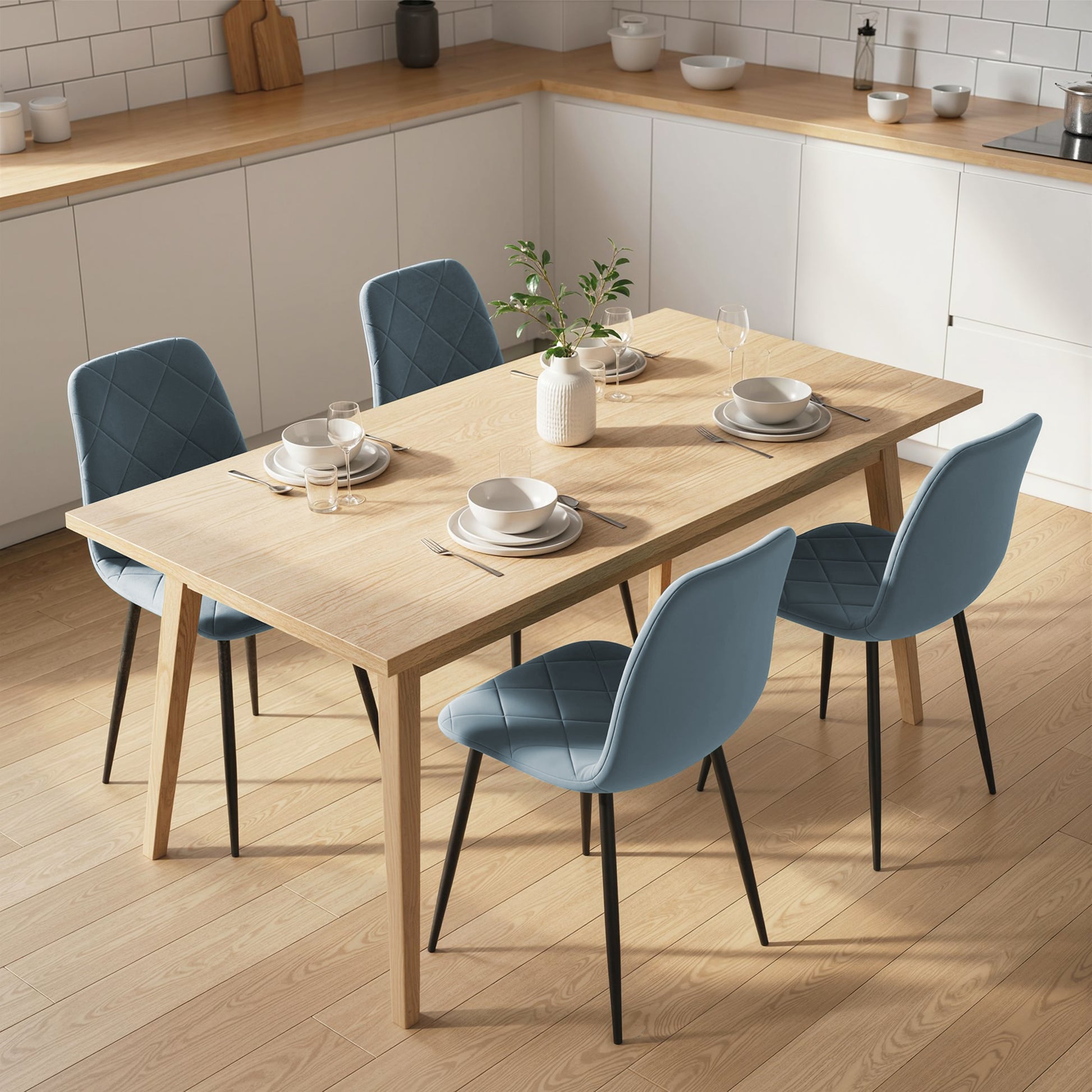 Dining Chairs Set of 4 - Light Blue Velvet-DECOROLALA
