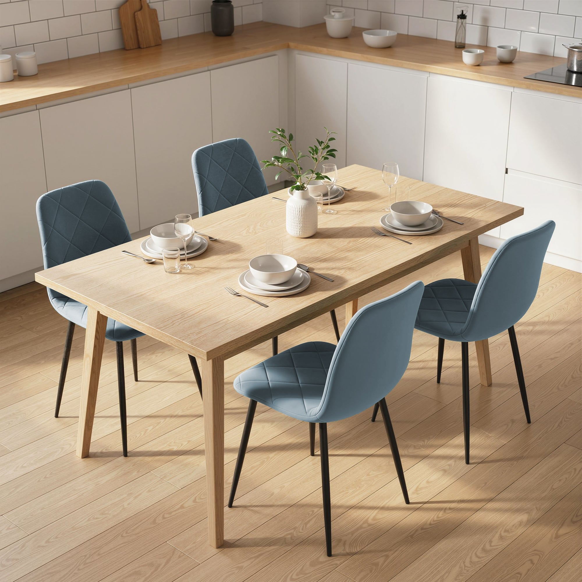 Dining Chairs Set of 4 - Light Blue Velvet-DECOROLALA
