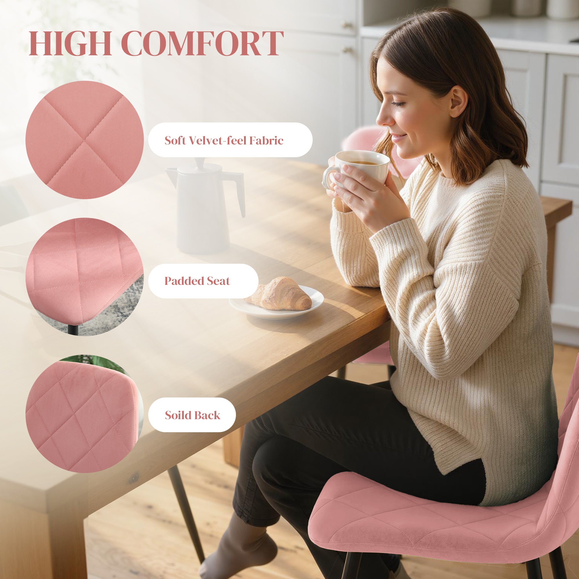 Dining Chairs Set of 4 - Pink Velvet-DECOROLALA