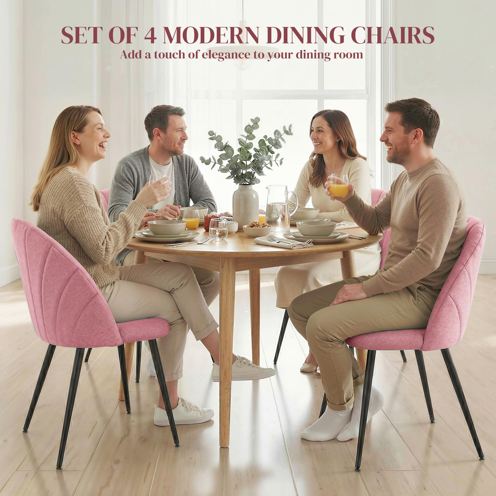 Dining Chairs Set of 4 - Pink Velvet-DECOROLALA