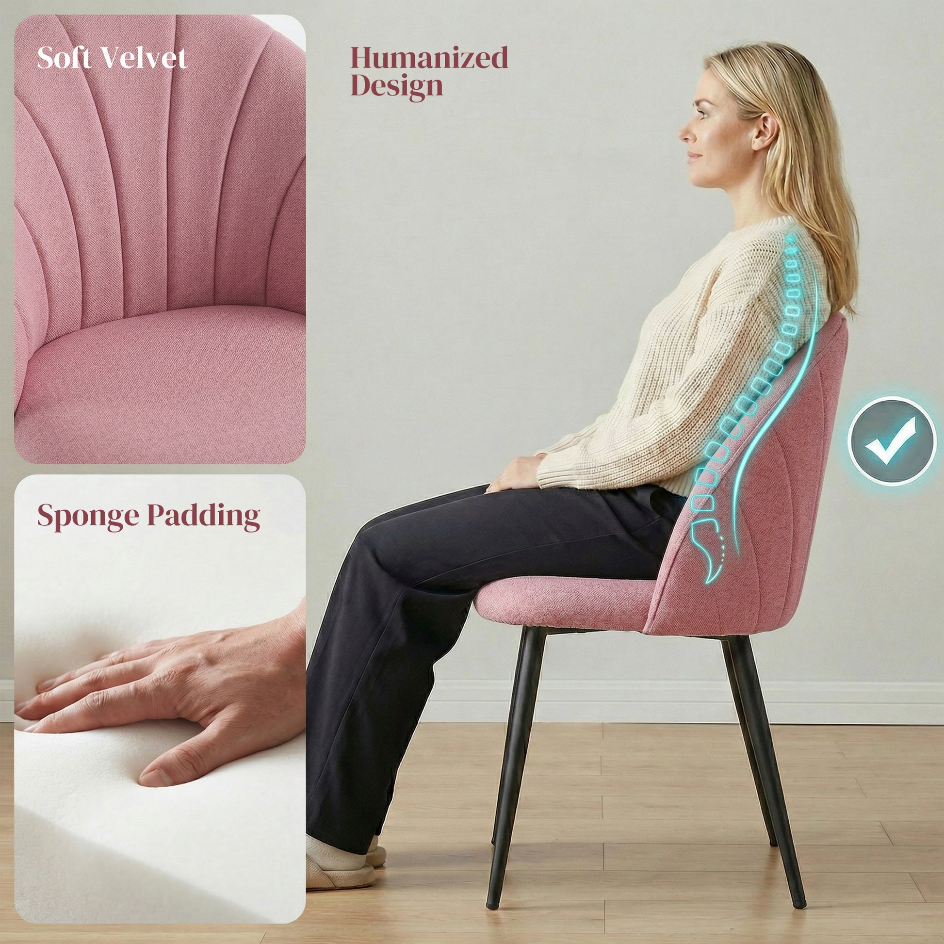 Dining Chairs Set of 4 - Pink Velvet-DECOROLALA