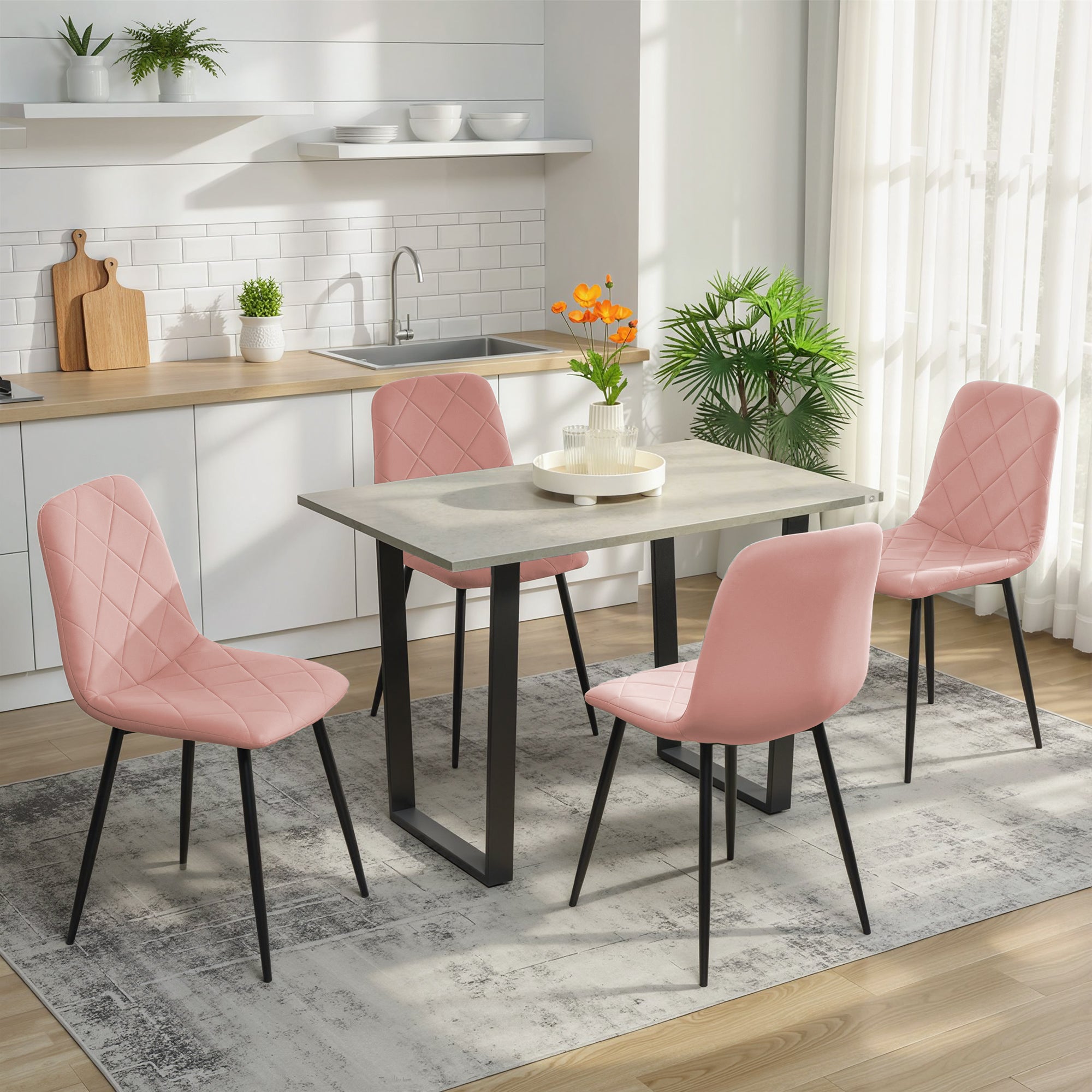 Dining Chairs Set of 4 - Pink Velvet-DECOROLALA