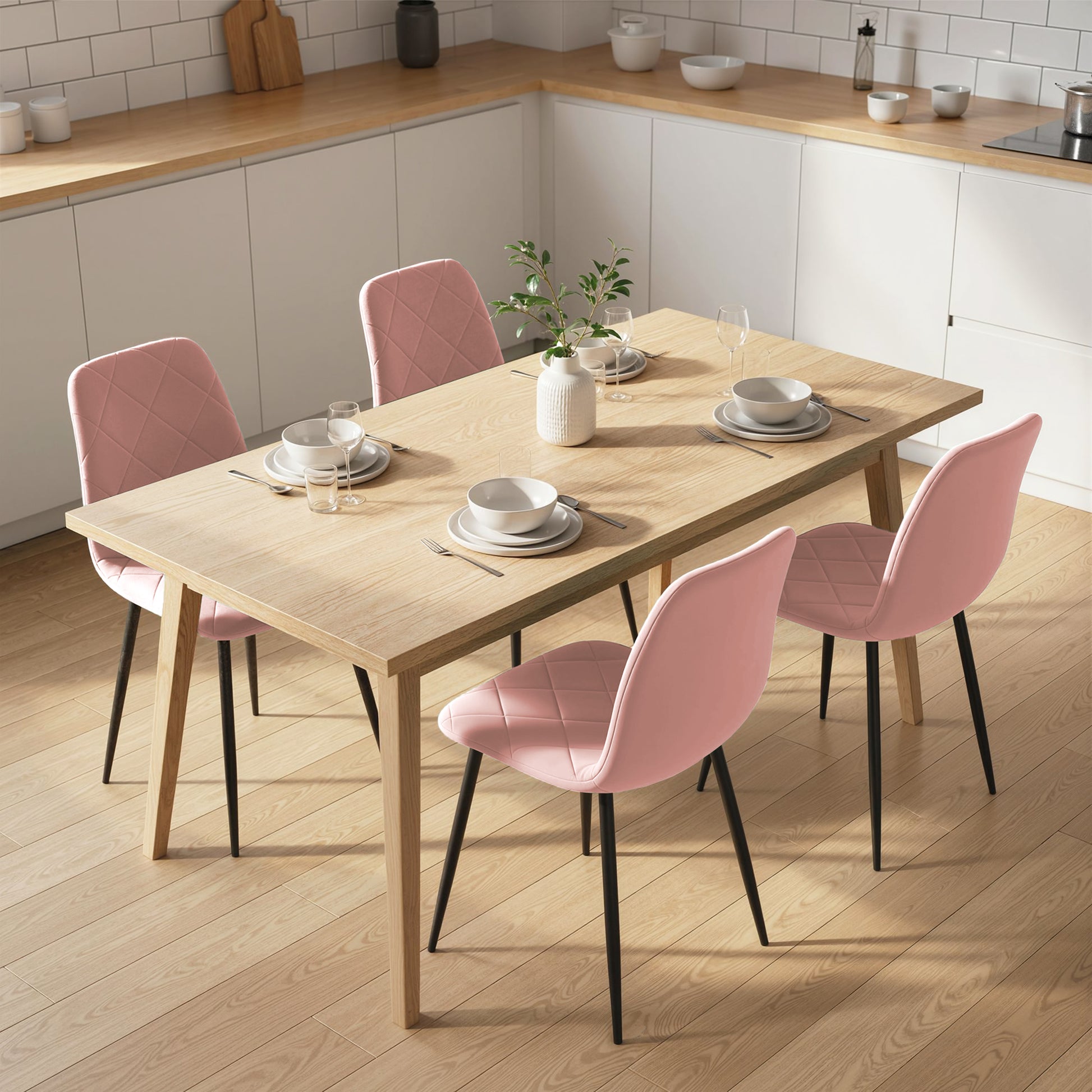 Dining Chairs Set of 4 - Pink Velvet-DECOROLALA