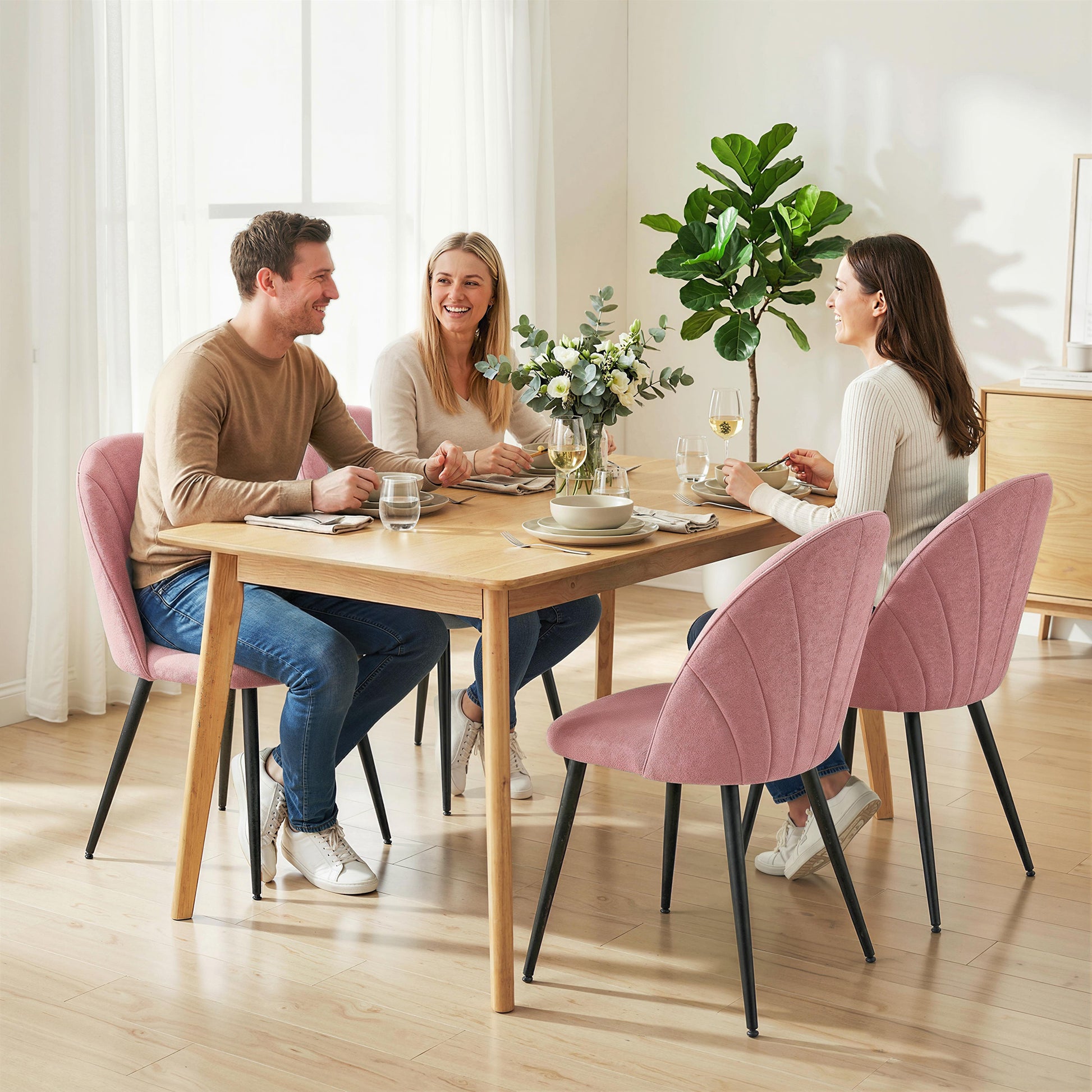 Dining Chairs Set of 4 - Pink Velvet-DECOROLALA