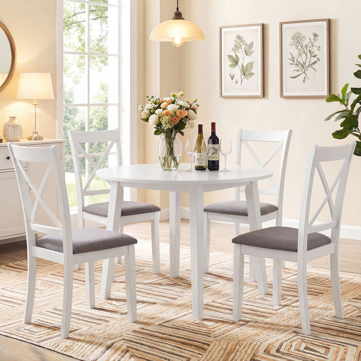 Dining Chairs Set of 4 Rubber Wood Dining Room Chairs with Comfortable Backrest and Padded Seat-White-Dining Chairs-DECOROLALA