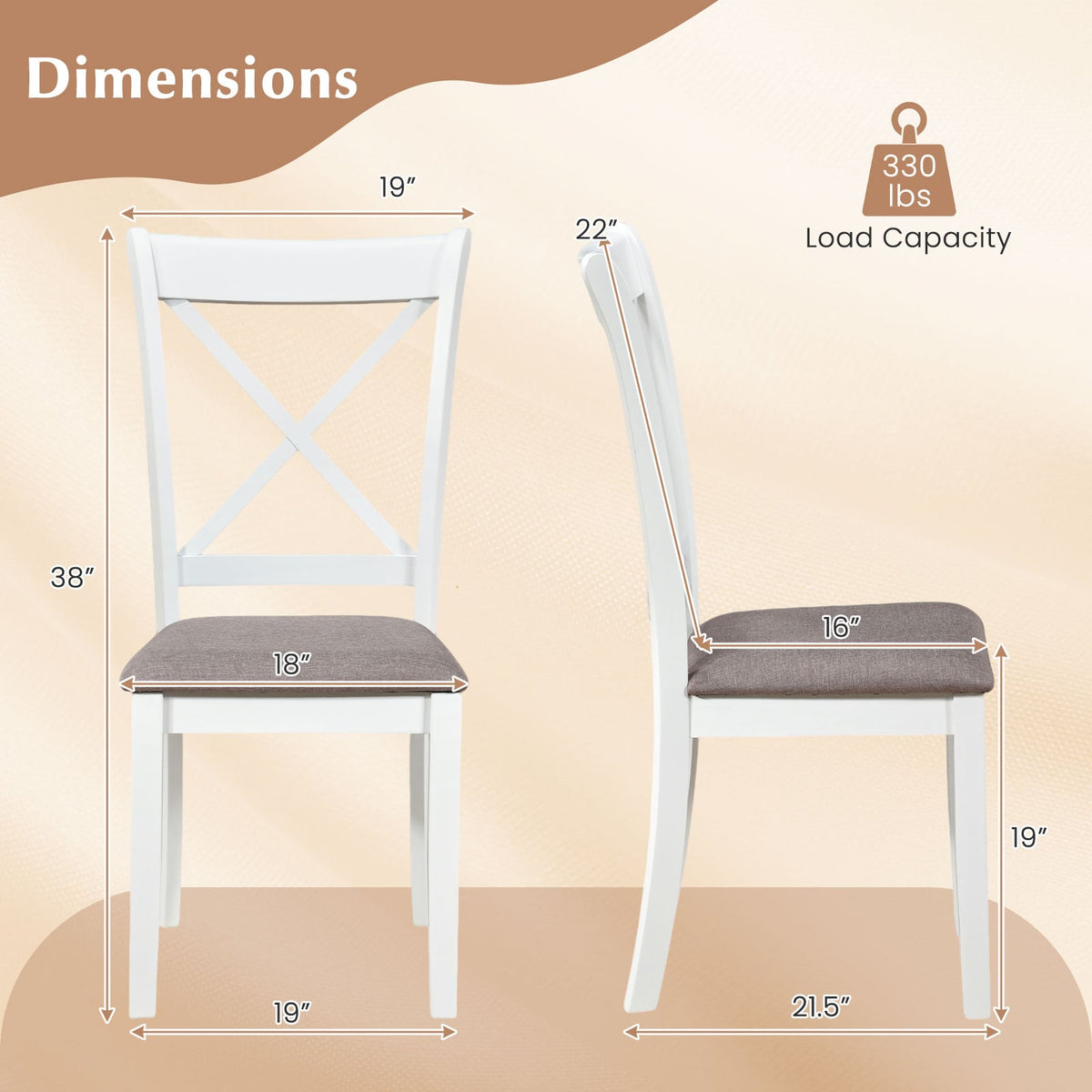 Dining Chairs Set of 4 Rubber Wood Dining Room Chairs with Comfortable Backrest and Padded Seat-White-Dining Chairs-DECOROLALA