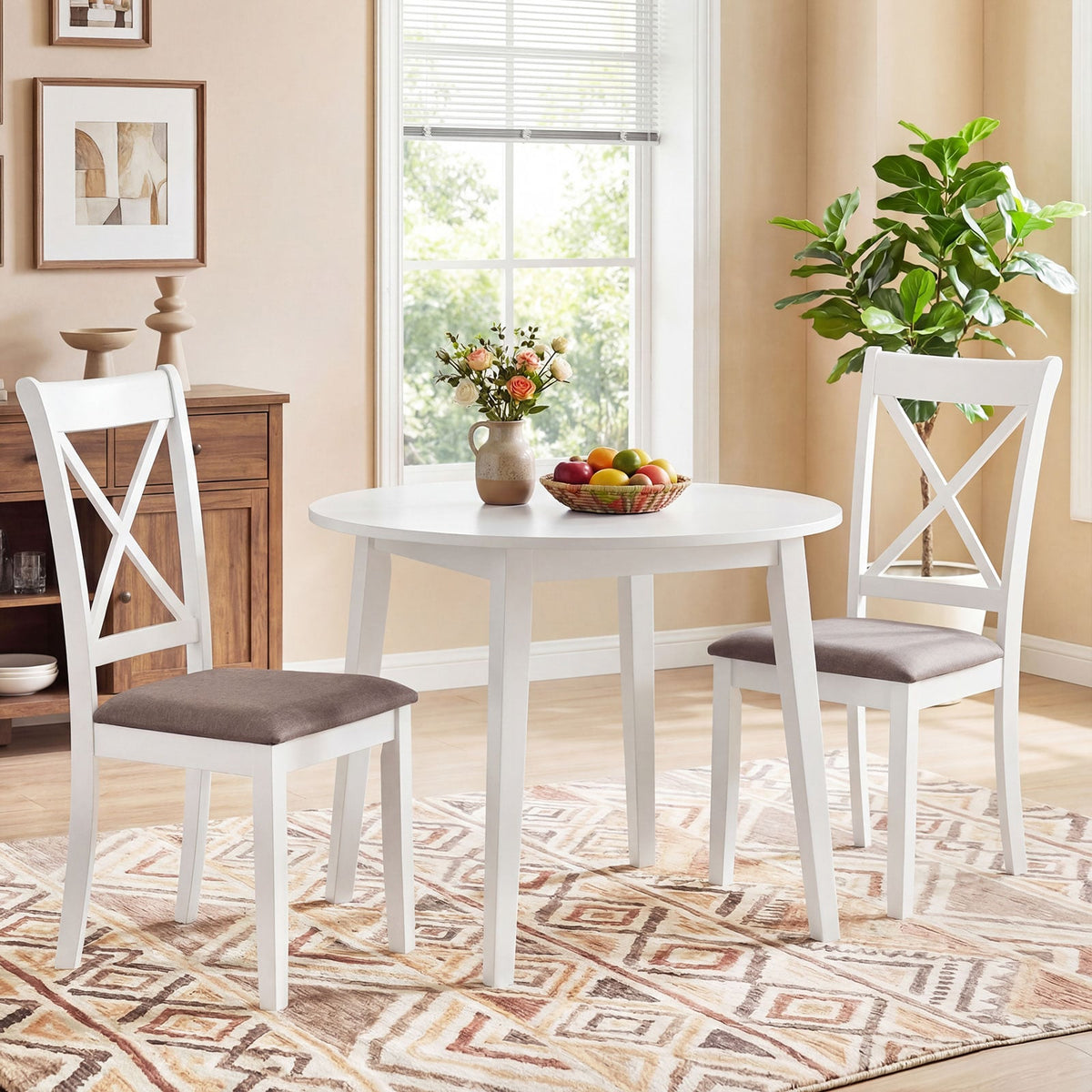Dining Chairs Set of 4 Rubber Wood Dining Room Chairs with Comfortable Backrest and Padded Seat-White-Dining Chairs-DECOROLALA