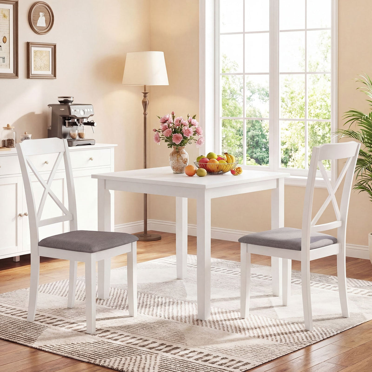 Dining Chairs Set of 4 Rubber Wood Dining Room Chairs with Comfortable Backrest and Padded Seat-White-Dining Chairs-DECOROLALA