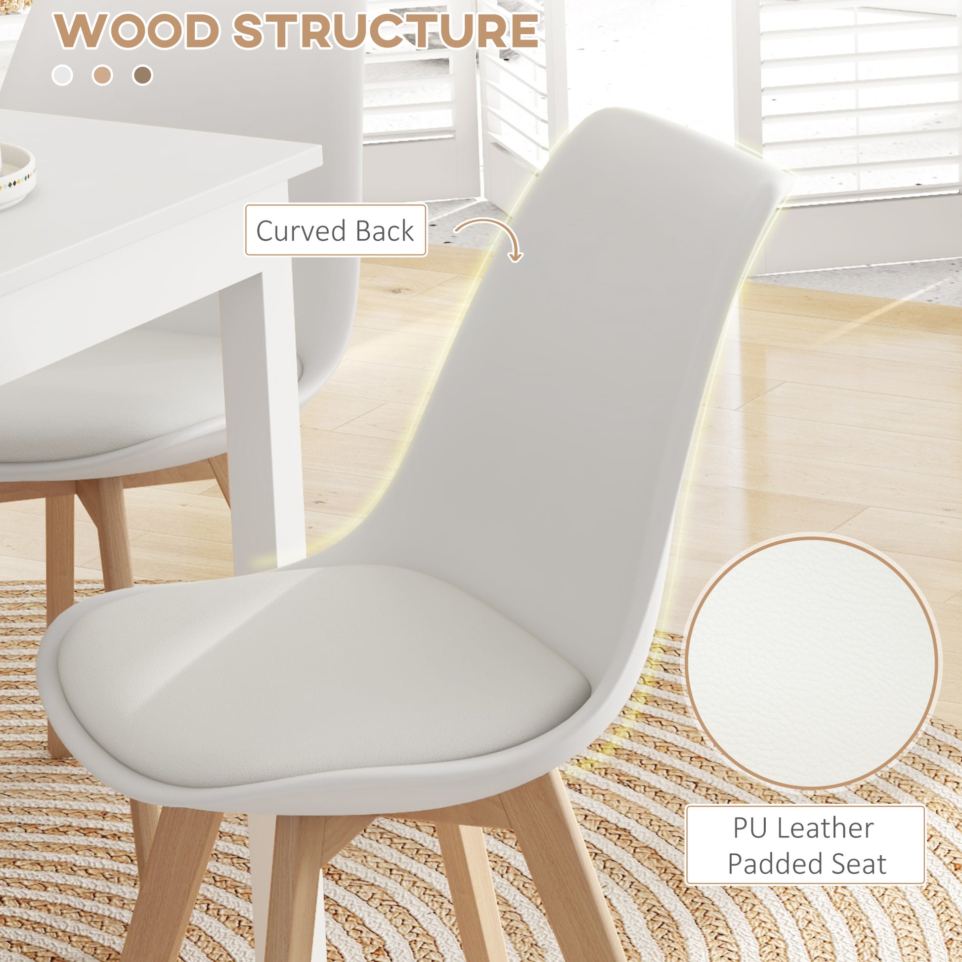 Dining Chairs Set of 4 - Rubber Wood PU Leather White-DECOROLALA