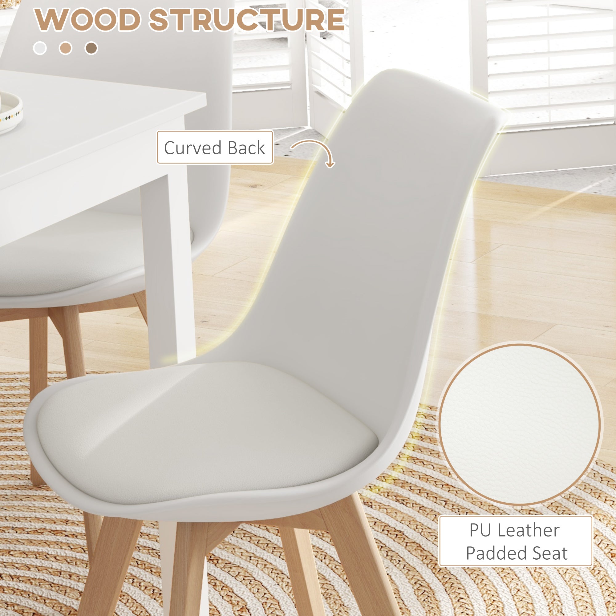 Dining Chairs Set of 4 - Rubber Wood PU Leather White-DECOROLALA