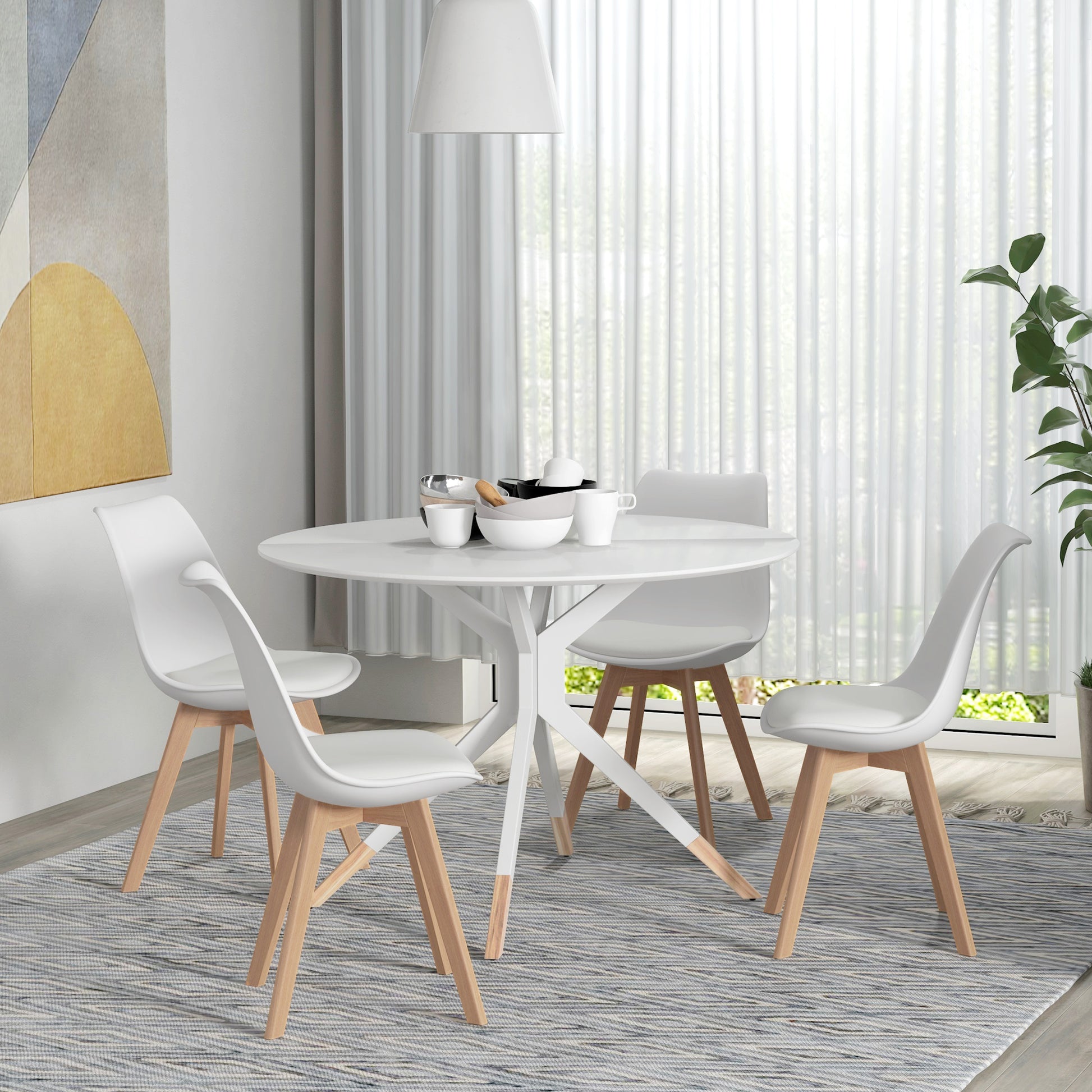 Dining Chairs Set of 4 - Rubber Wood PU Leather White-DECOROLALA