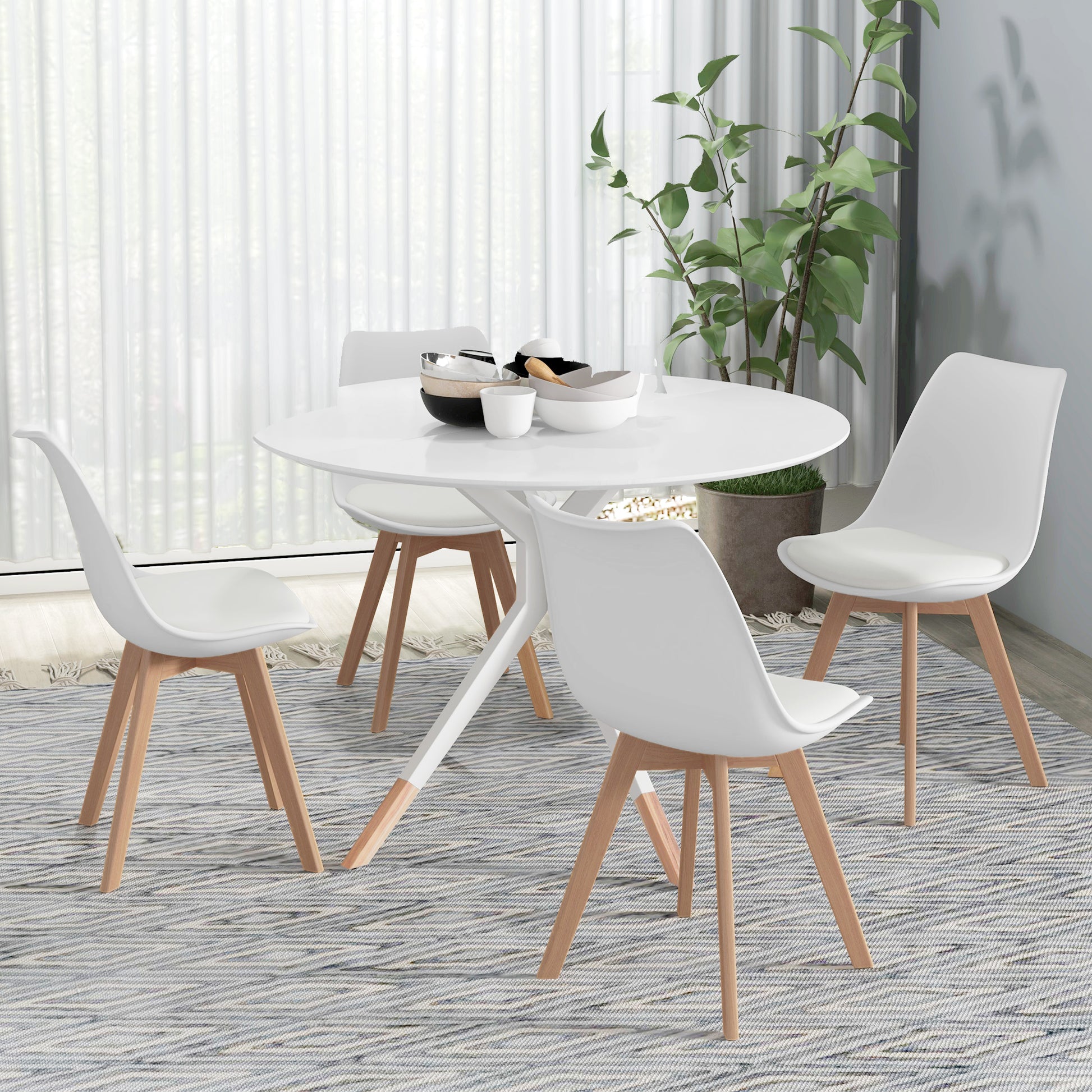 Dining Chairs Set of 4 - Rubber Wood PU Leather White-DECOROLALA