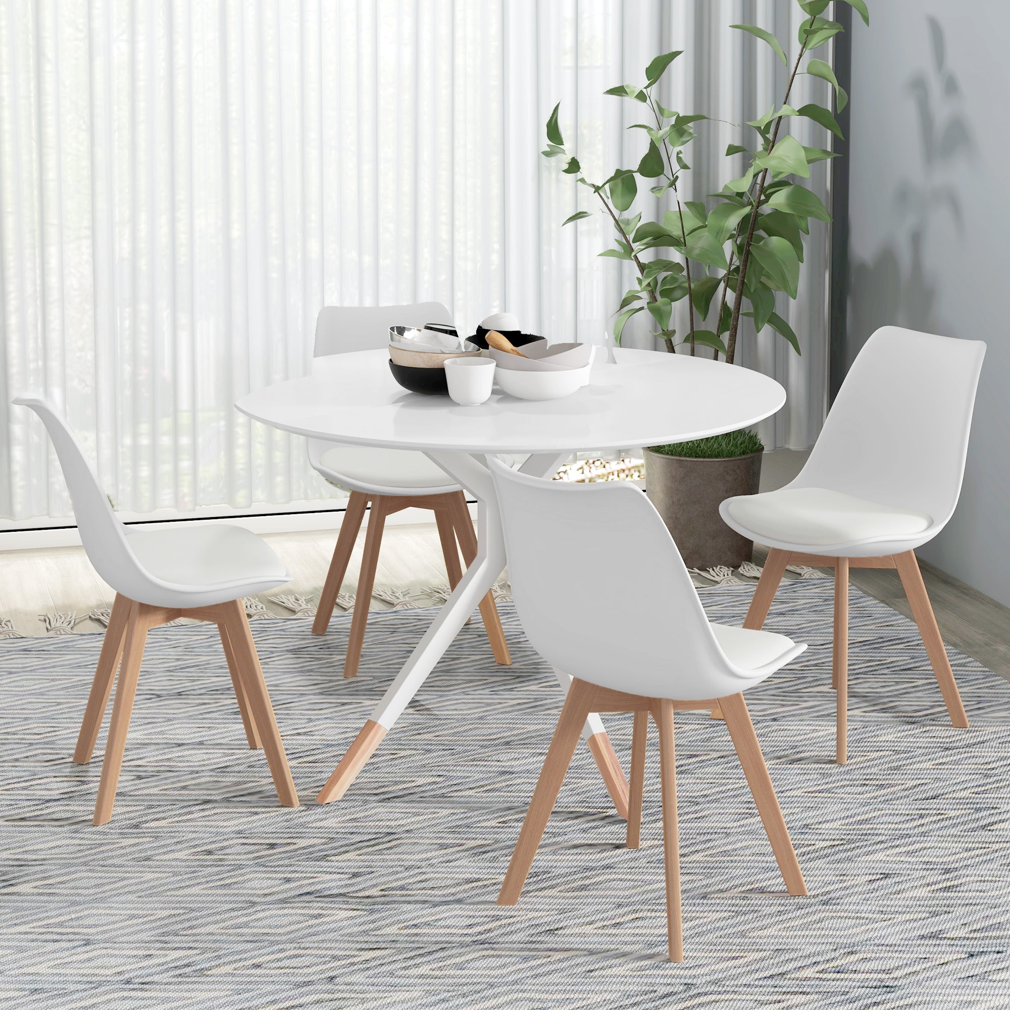 Dining Chairs Set of 4 - Rubber Wood PU Leather White-DECOROLALA