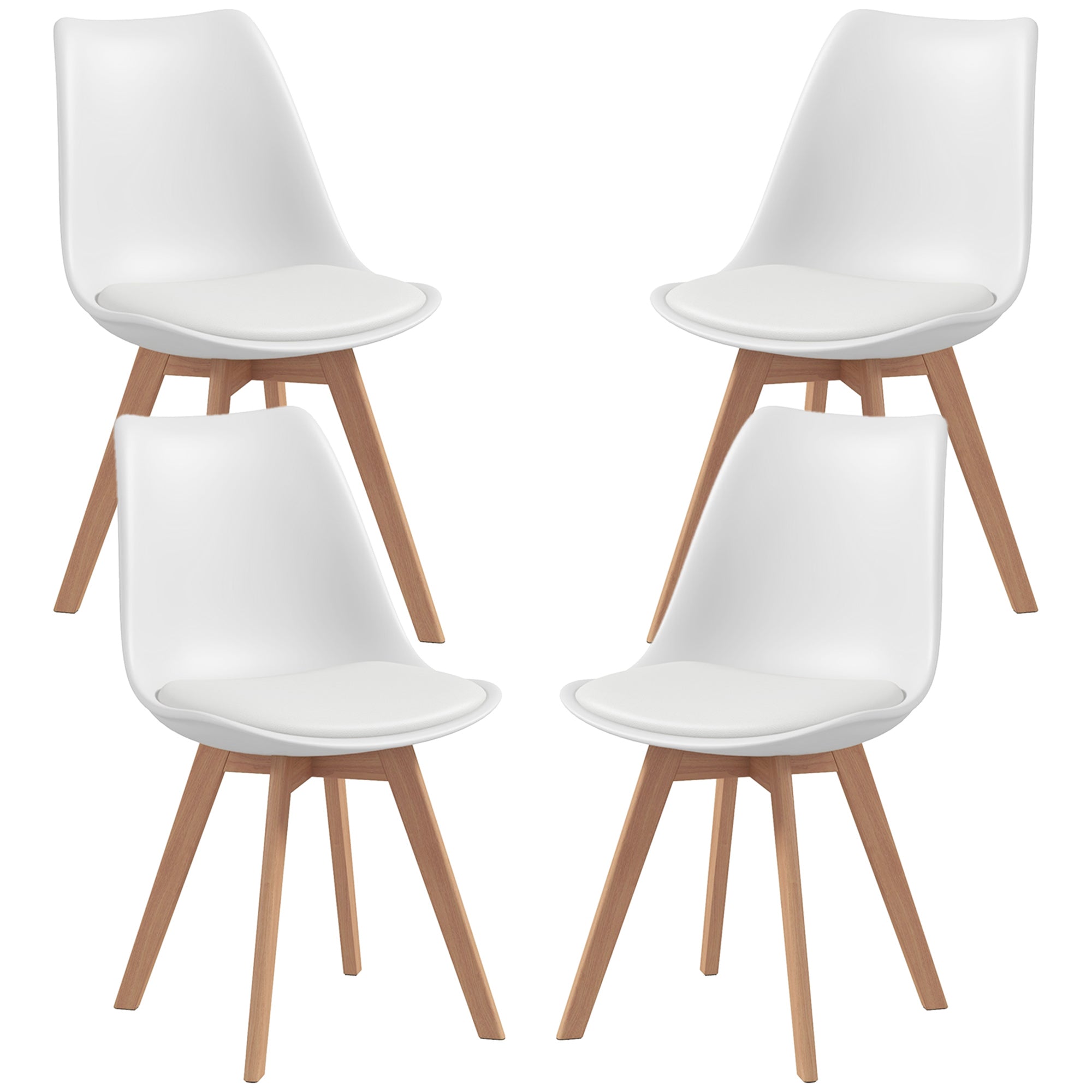 Dining Chairs Set of 4 - Rubber Wood PU Leather White-DECOROLALA