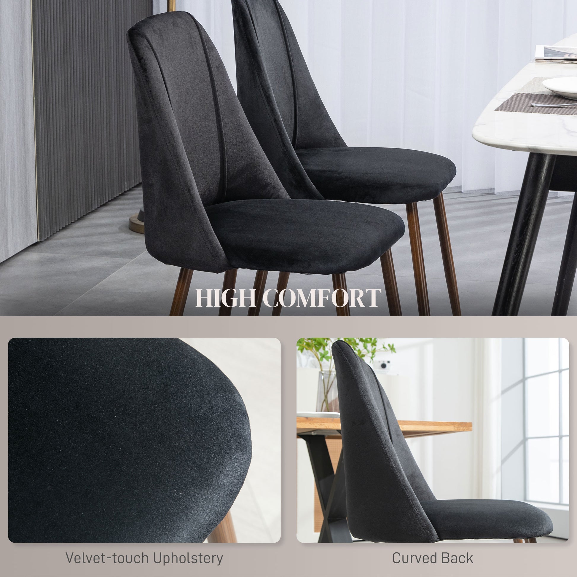 Dining Chairs Set of 4 Velvet Black Modern-DECOROLALA