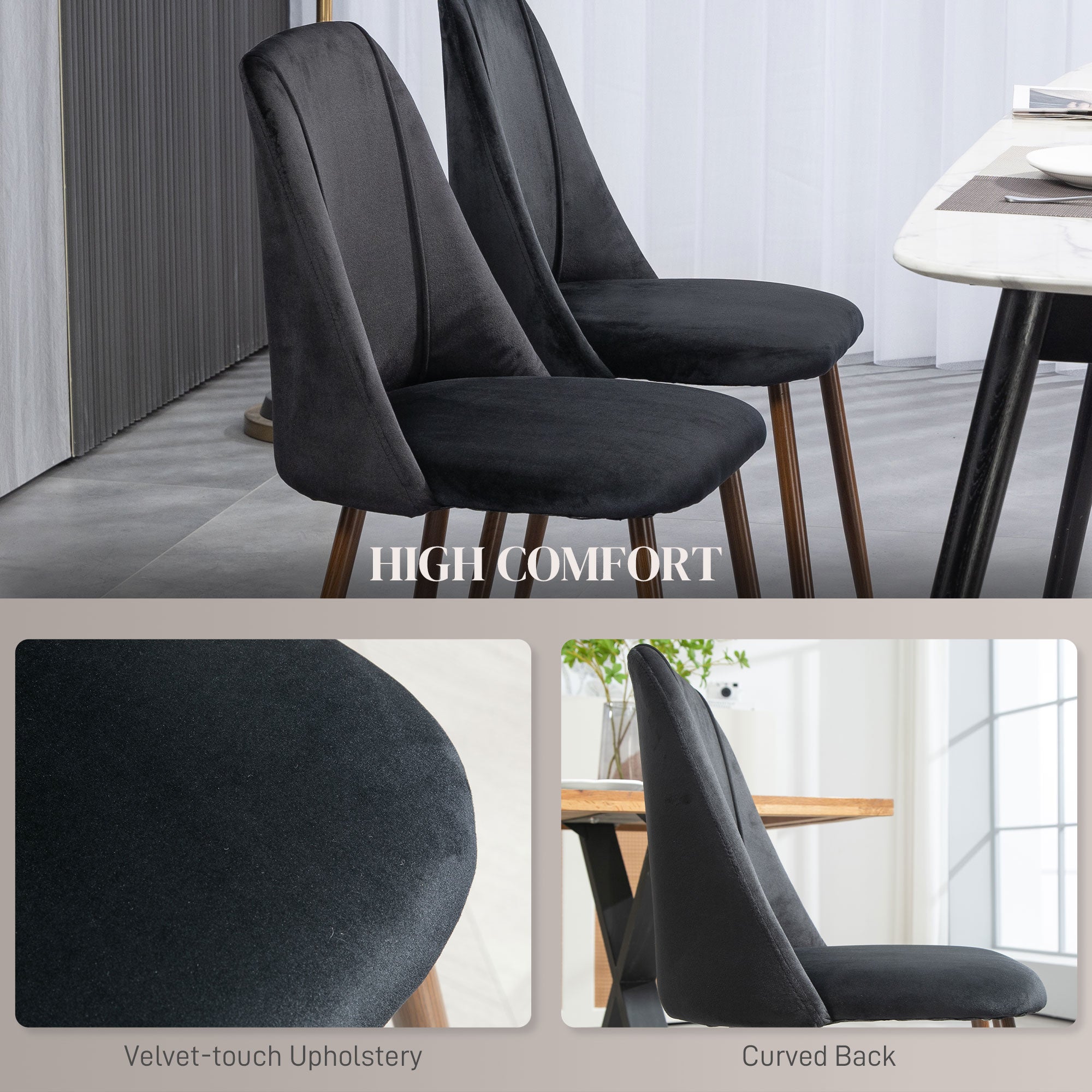 Dining Chairs Set of 4 Velvet Black Modern-DECOROLALA